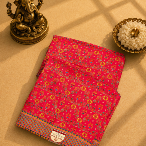 Rani Pink Pashmina Saree with Kashmiri Digital Print & Paisley Heritage Border