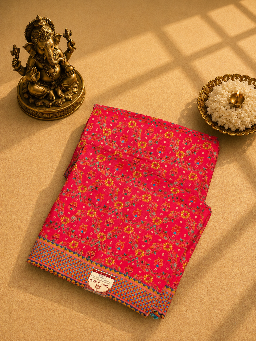 Rani Pink Pashmina Saree with Kashmiri Digital Print & Paisley Heritage Border