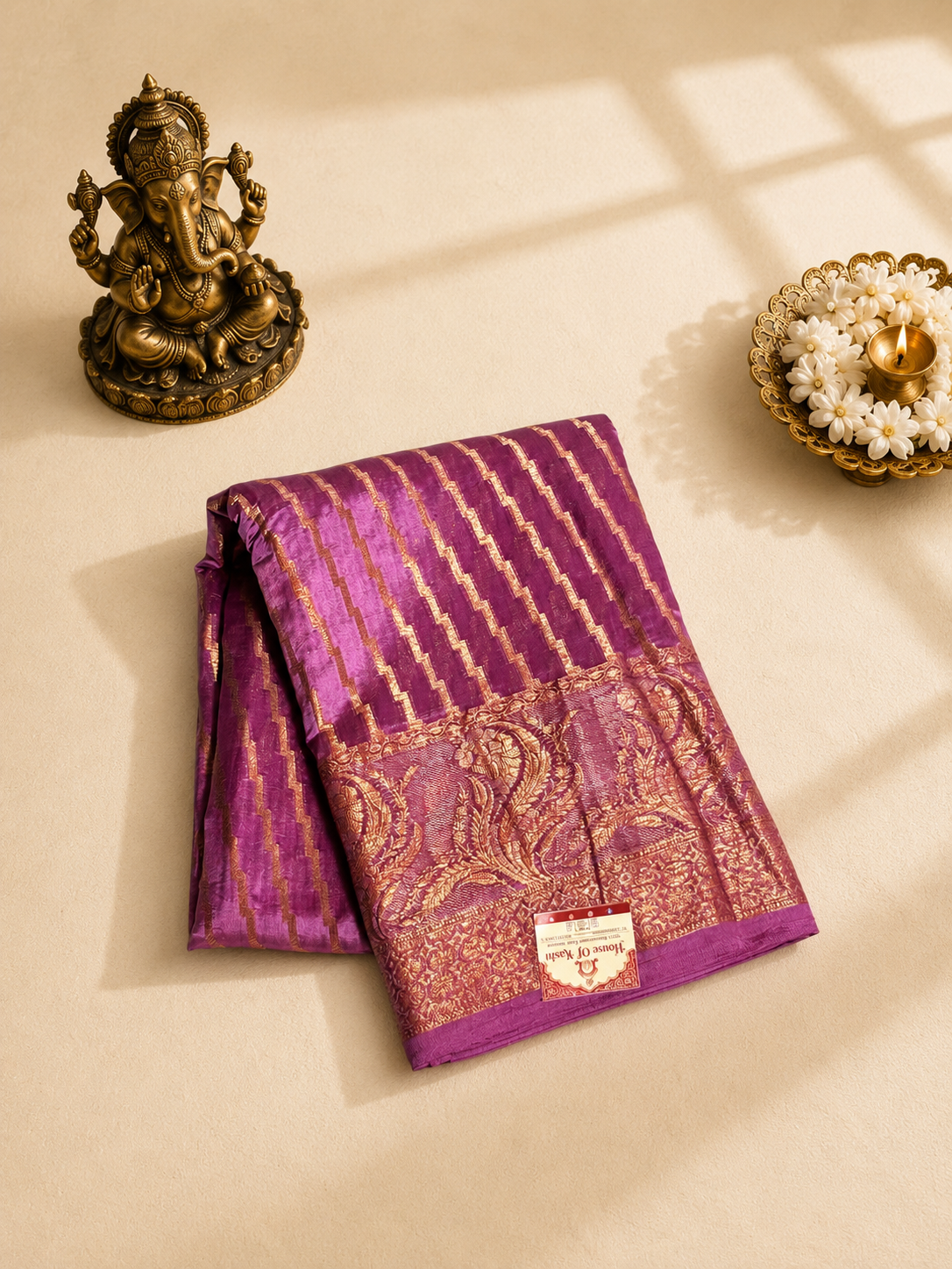 Royal Purple Pure Banarasi Silk Saree with Antique Gold Zari Weaving