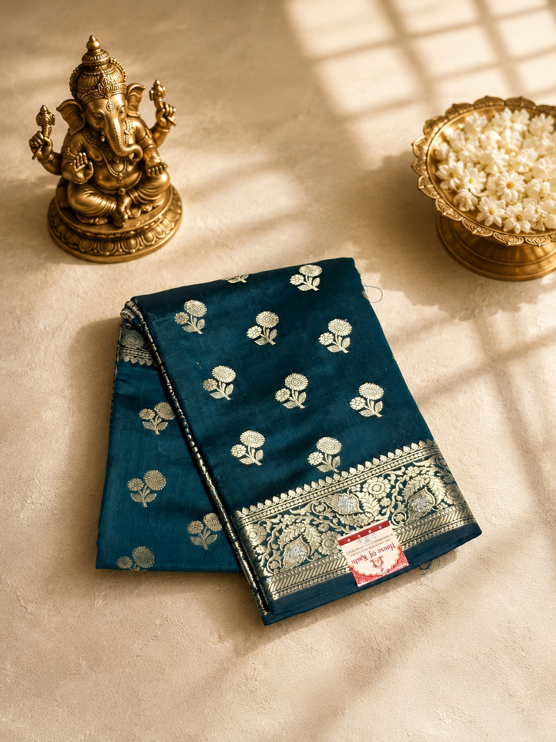 Teal Blue Pure Banarasi Silk Saree with Silver Zari Weaving
