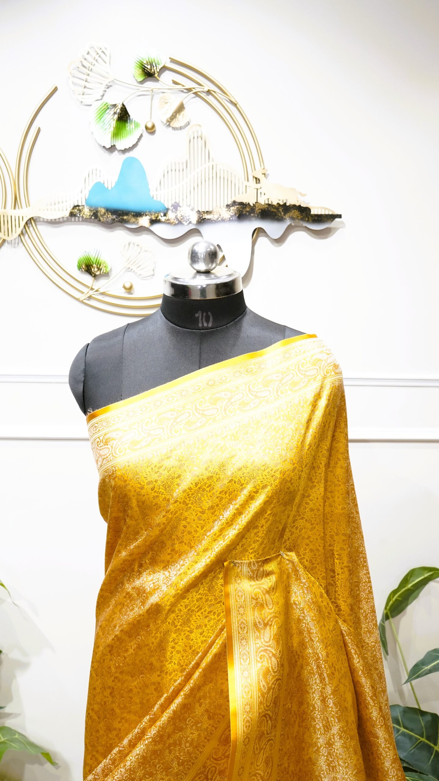 Royal Golden Banarasi Katan Silk Saree with All-Over Zari Jaal - Image 4