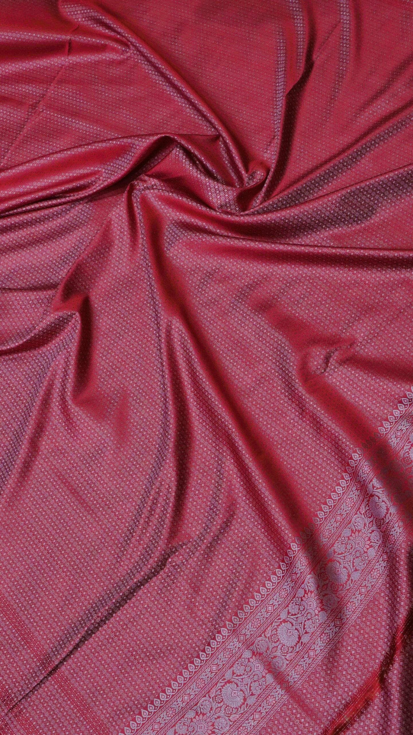 Silver Grey Banarasi Silk Saree with Ruby Red Zari Border - Image 7