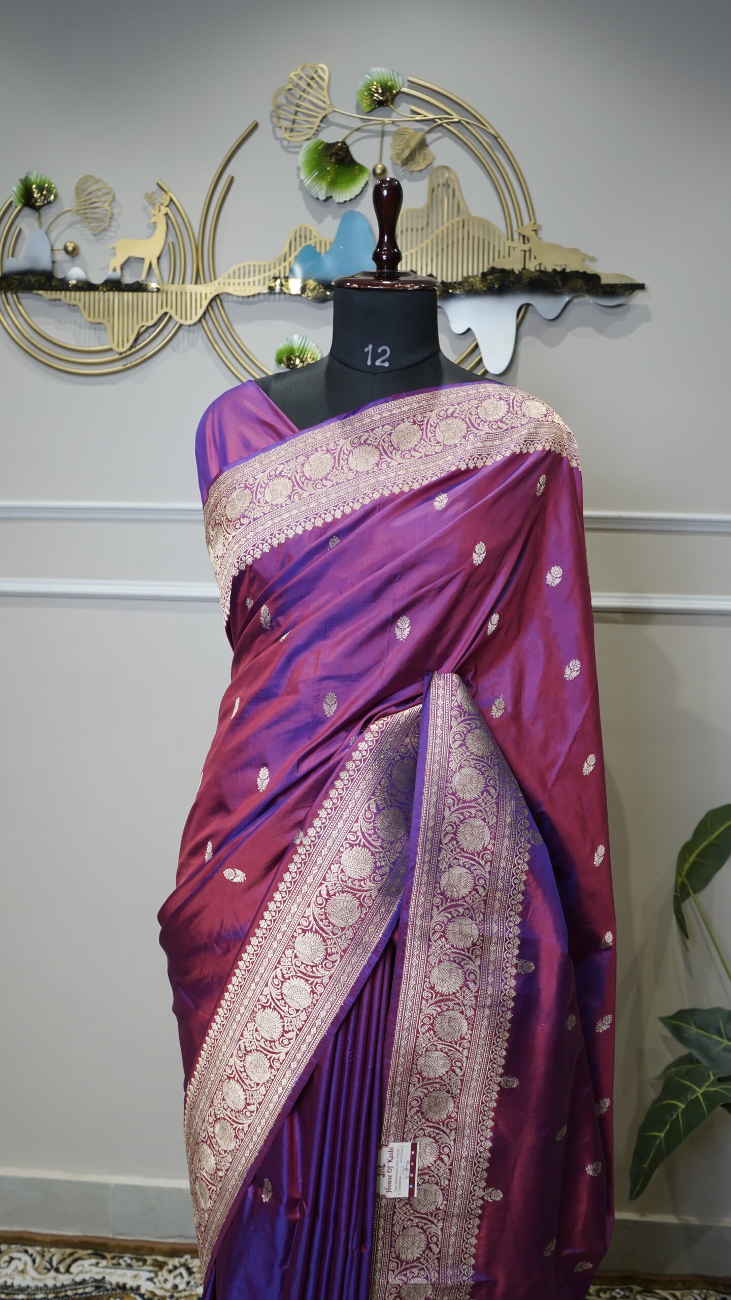 Royal Magenta Banarasi Silk Saree with Silver Zari Border - Image 3