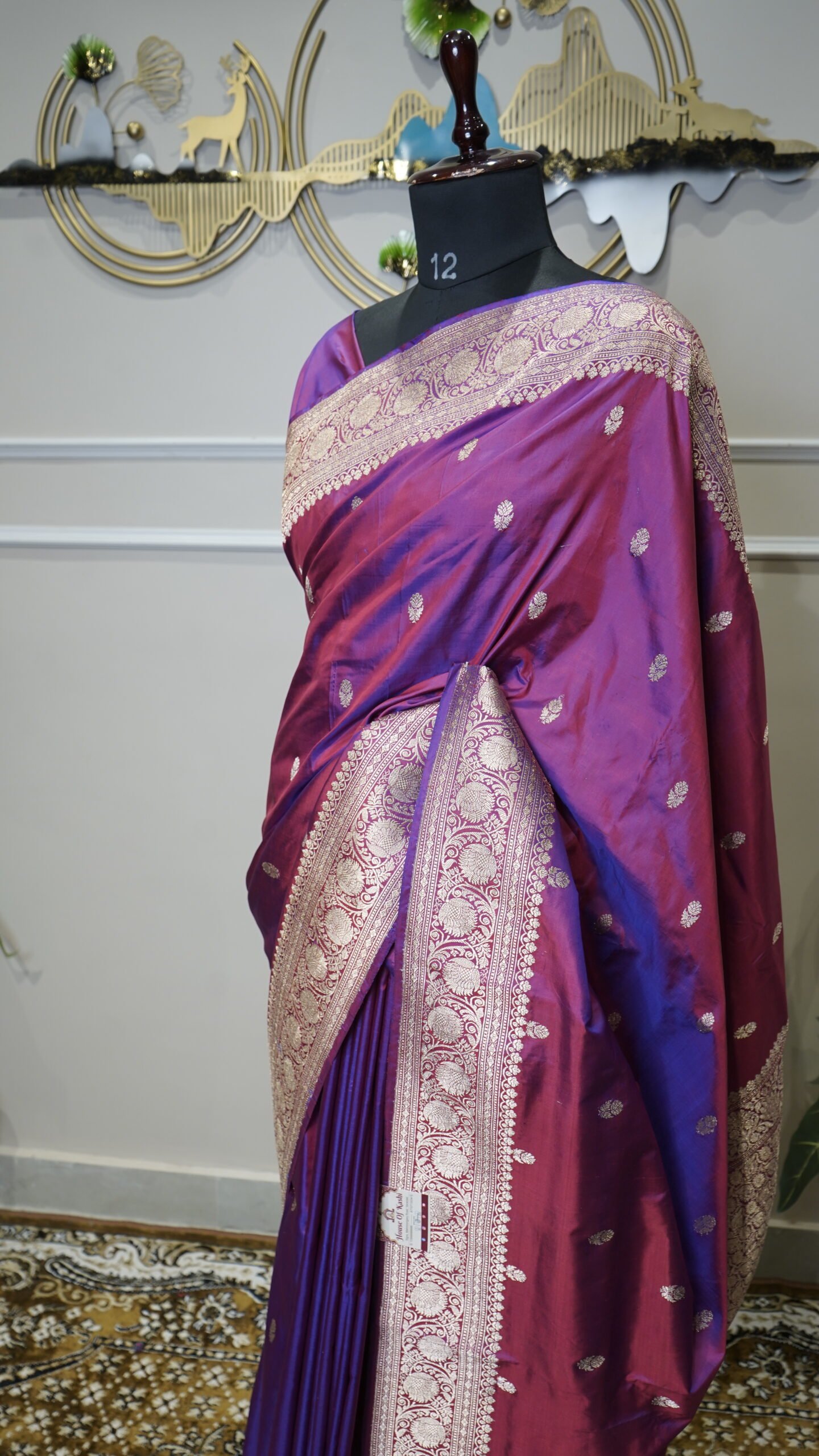 Royal Magenta Banarasi Silk Saree with Silver Zari Border - Image 4