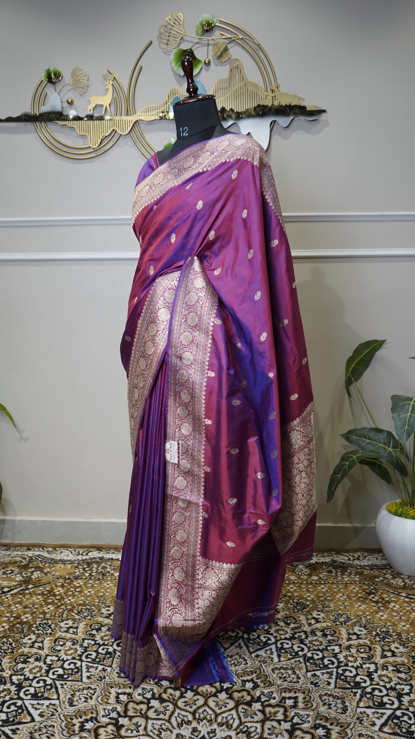 Royal Magenta Banarasi Silk Saree with Silver Zari Border - Image 6