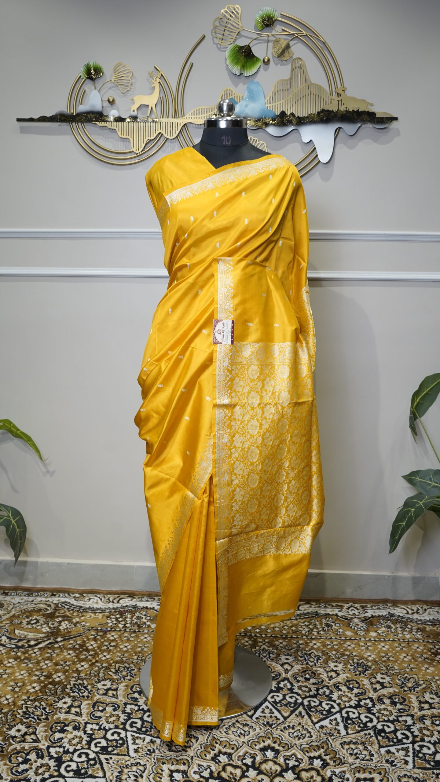 Mustard Yellow Pure Banarasi Silk Saree - Image 2