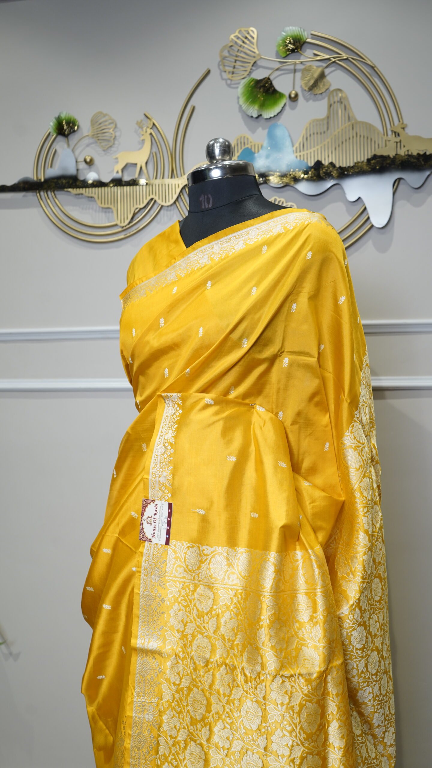 Mustard Yellow Pure Banarasi Silk Saree - Image 5