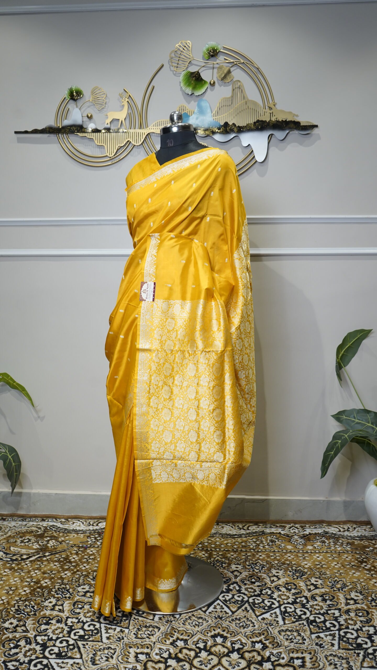 Mustard Yellow Pure Banarasi Silk Saree - Image 4