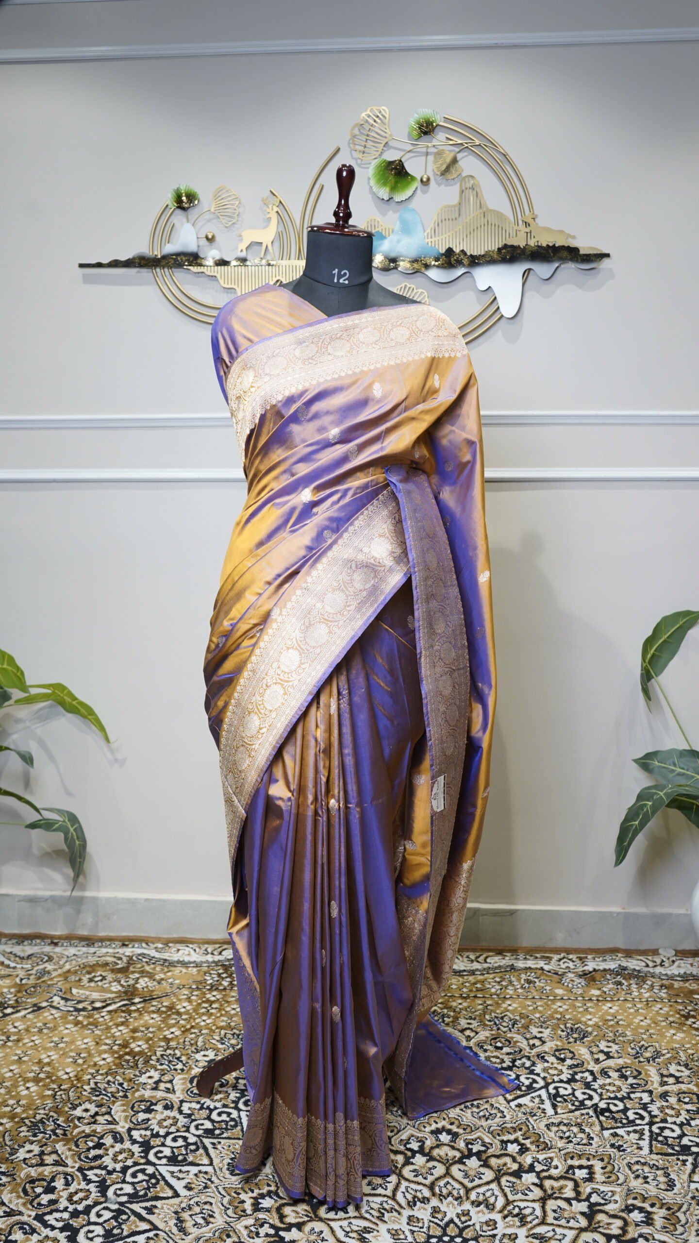 Royal Violet Banarasi Silk Saree with Gold Zari Border - Image 2
