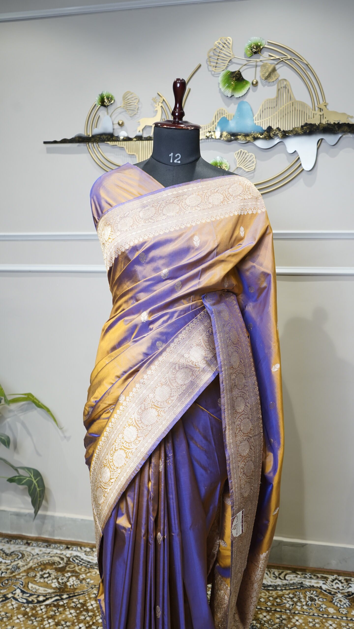 Royal Violet Banarasi Silk Saree with Gold Zari Border - Image 3
