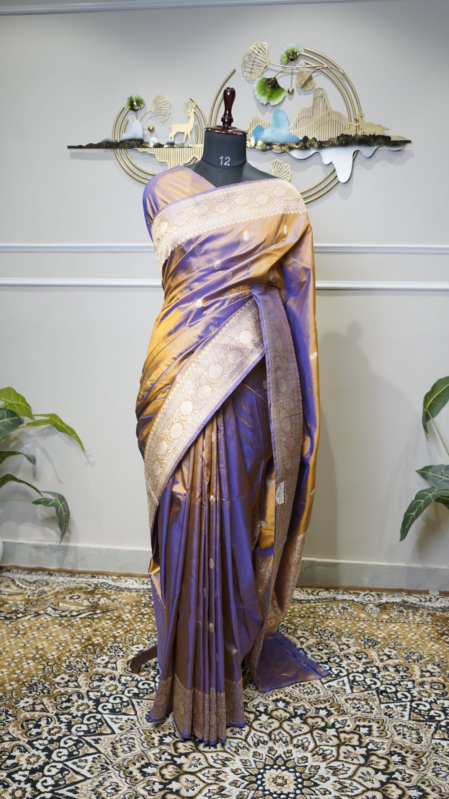Royal Violet Banarasi Silk Saree with Gold Zari Border - Image 4