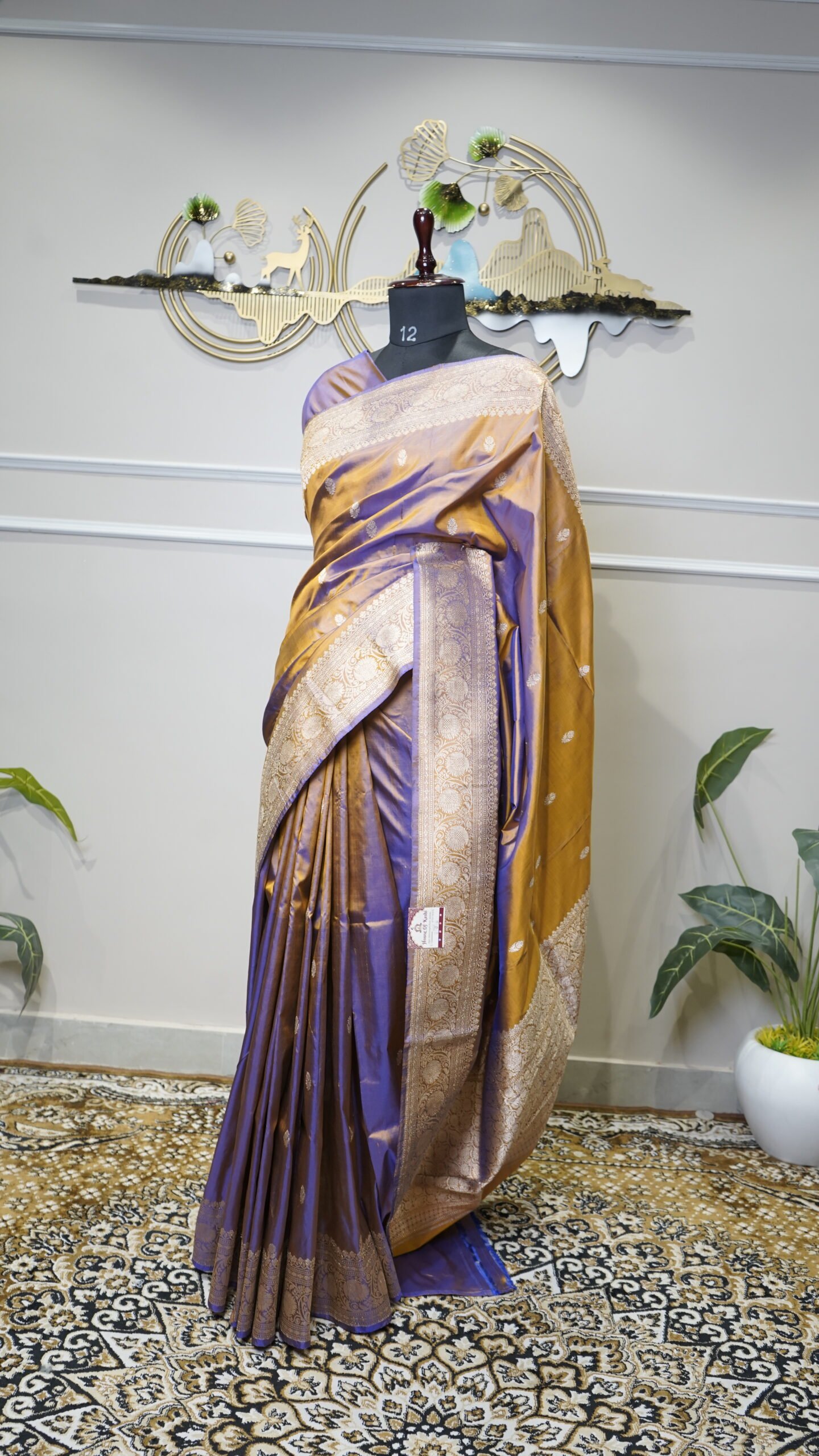 Royal Violet Banarasi Silk Saree with Gold Zari Border - Image 6
