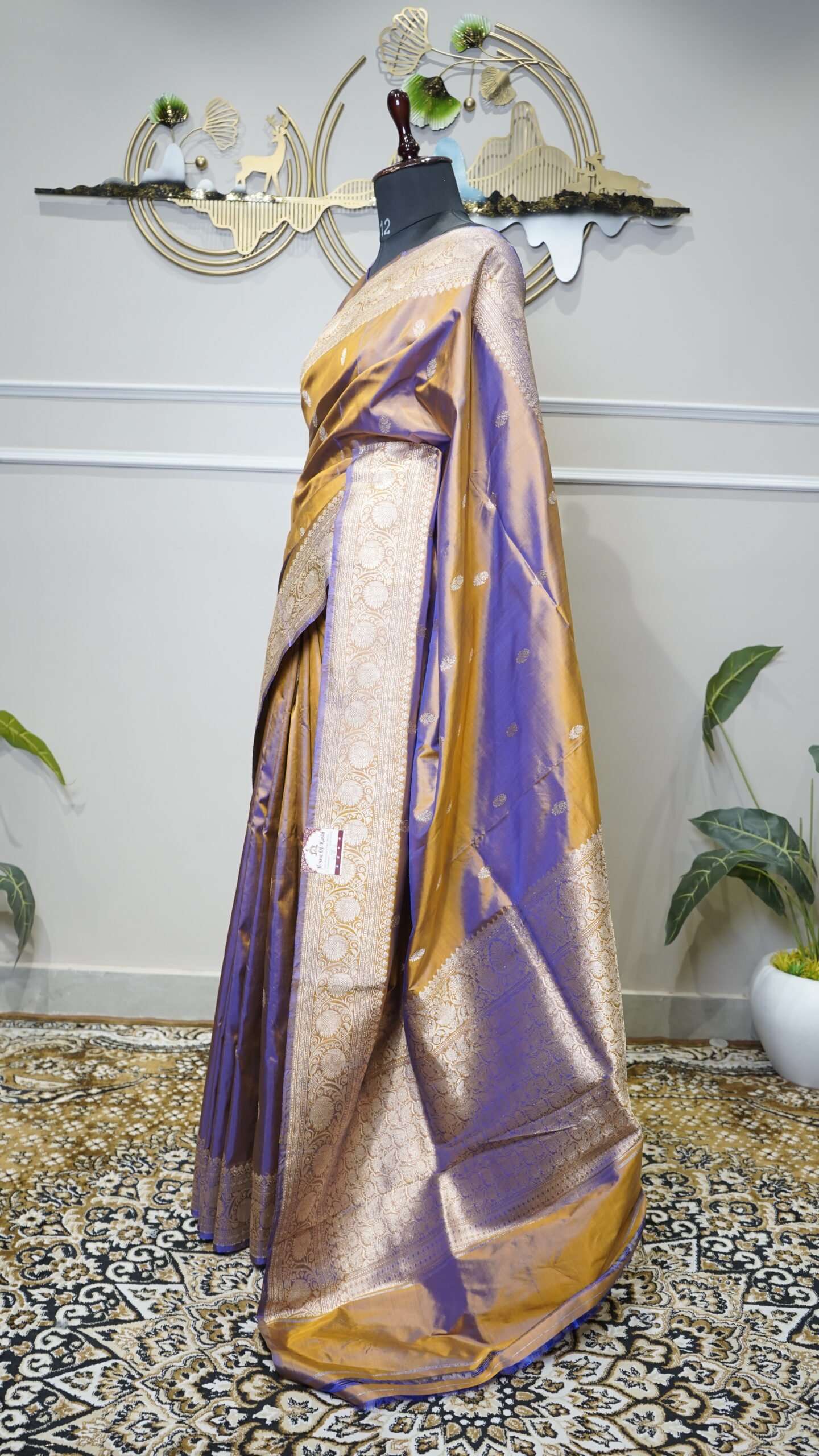 Royal Violet Banarasi Silk Saree with Gold Zari Border - Image 7