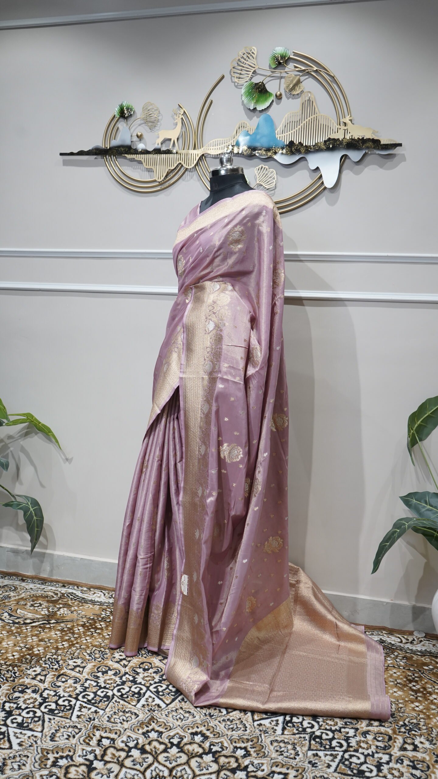 Light Lavender Pure Banarasi Silk Saree with Rich Gold Zari Weaving - Image 3