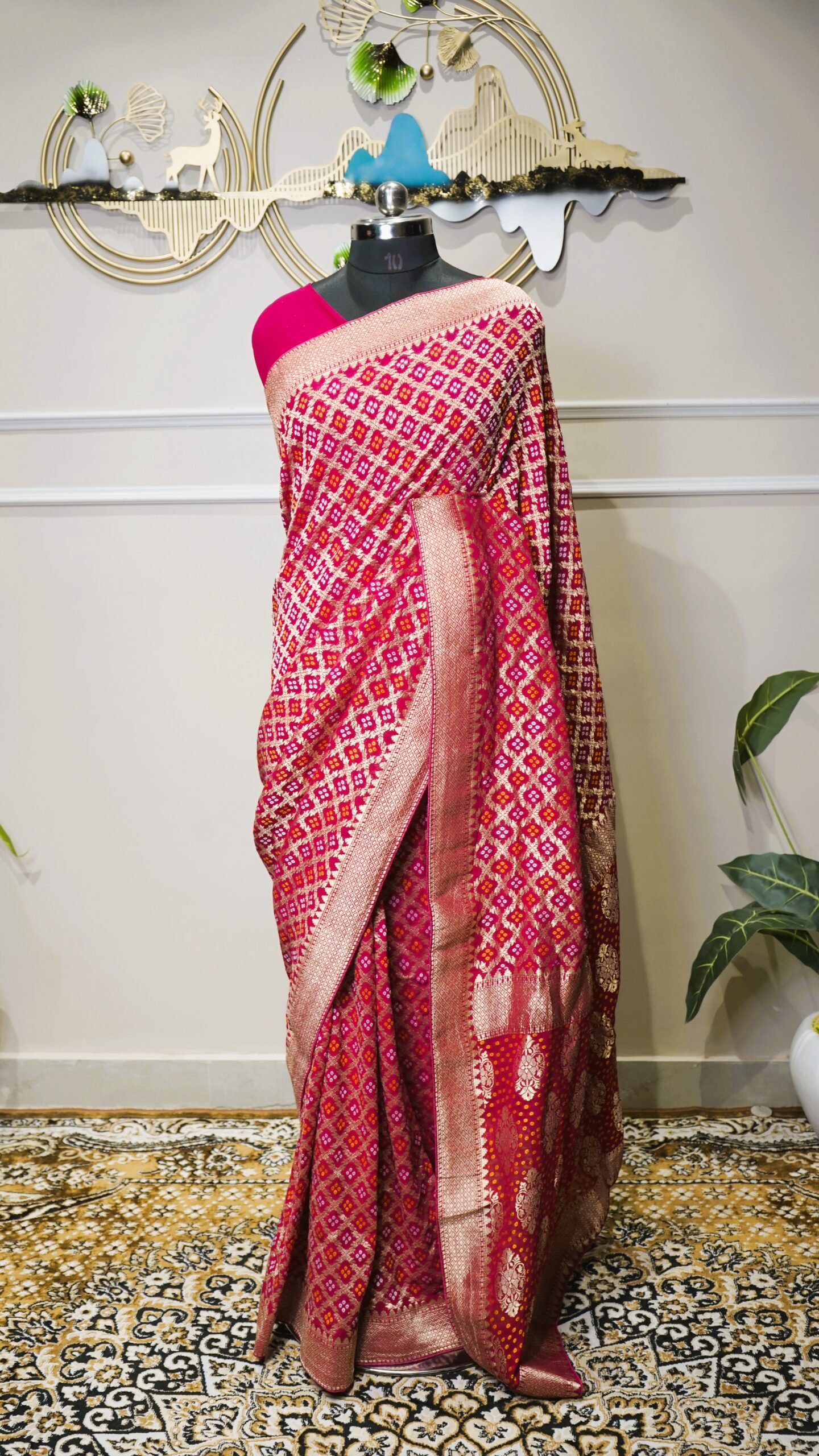 Rani Pink Bandhani Banarasi Silk Saree - Image 2