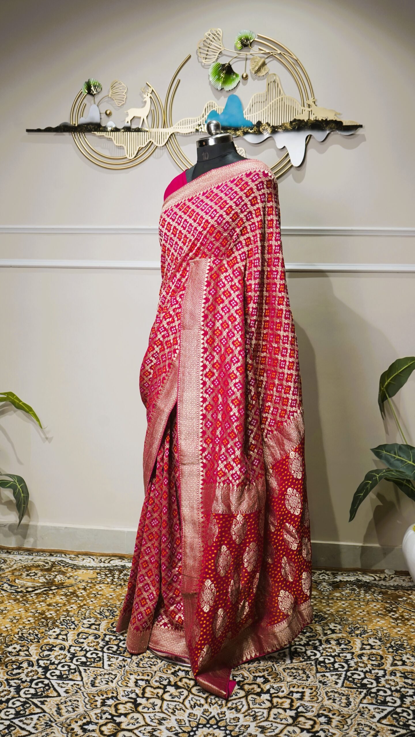 Rani Pink Bandhani Banarasi Silk Saree - Image 4
