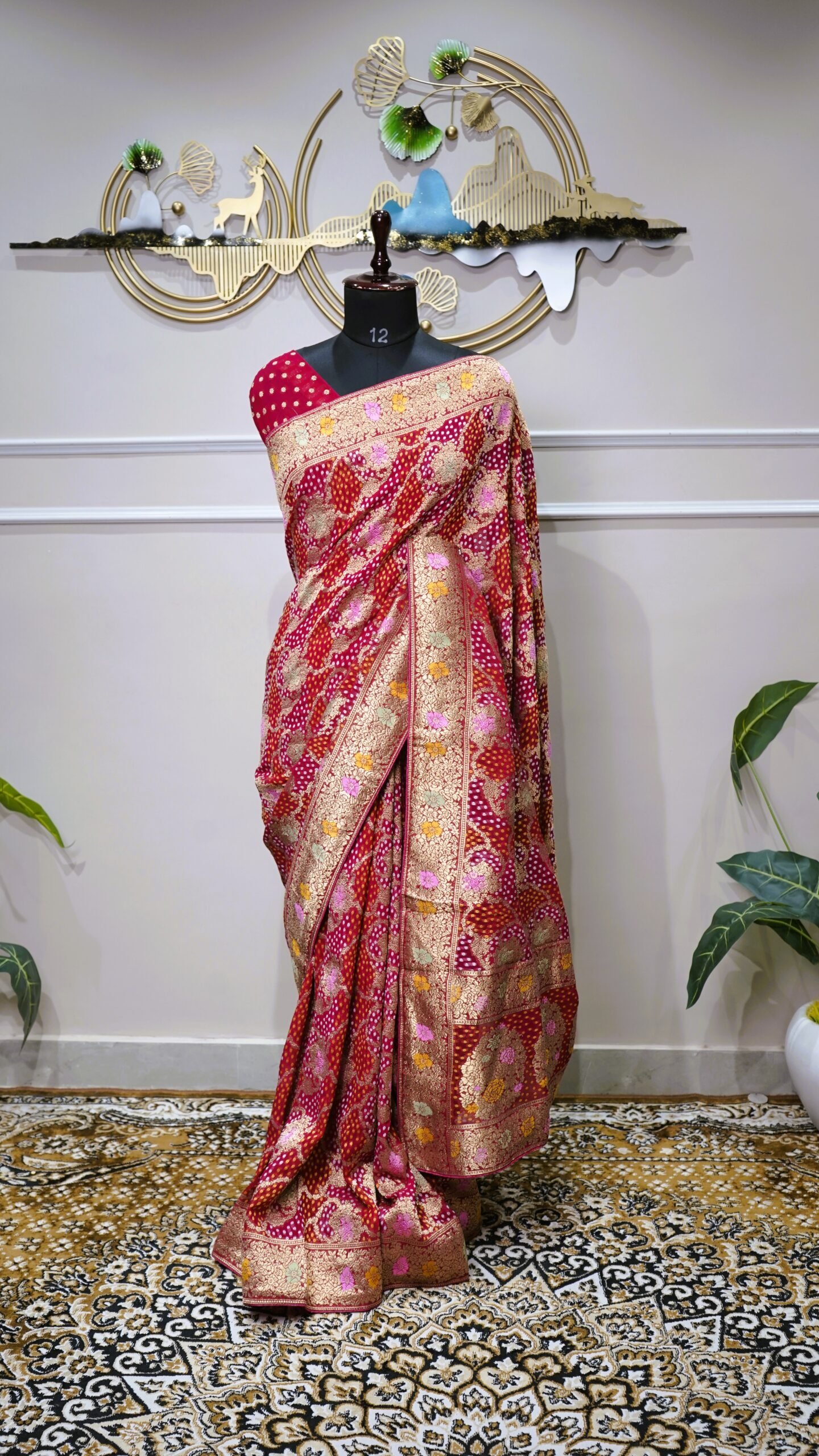 Rani Pink Bandhani Banarasi Saree - Image 2