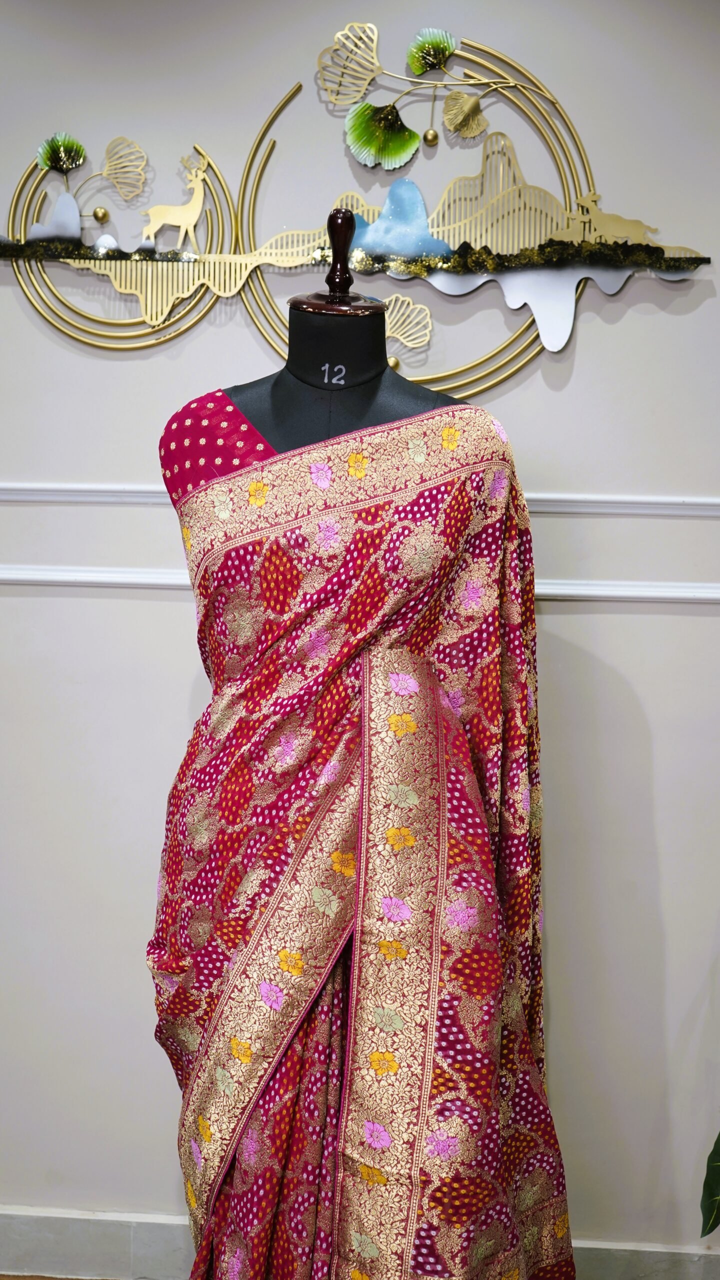 Rani Pink Bandhani Banarasi Saree - Image 5