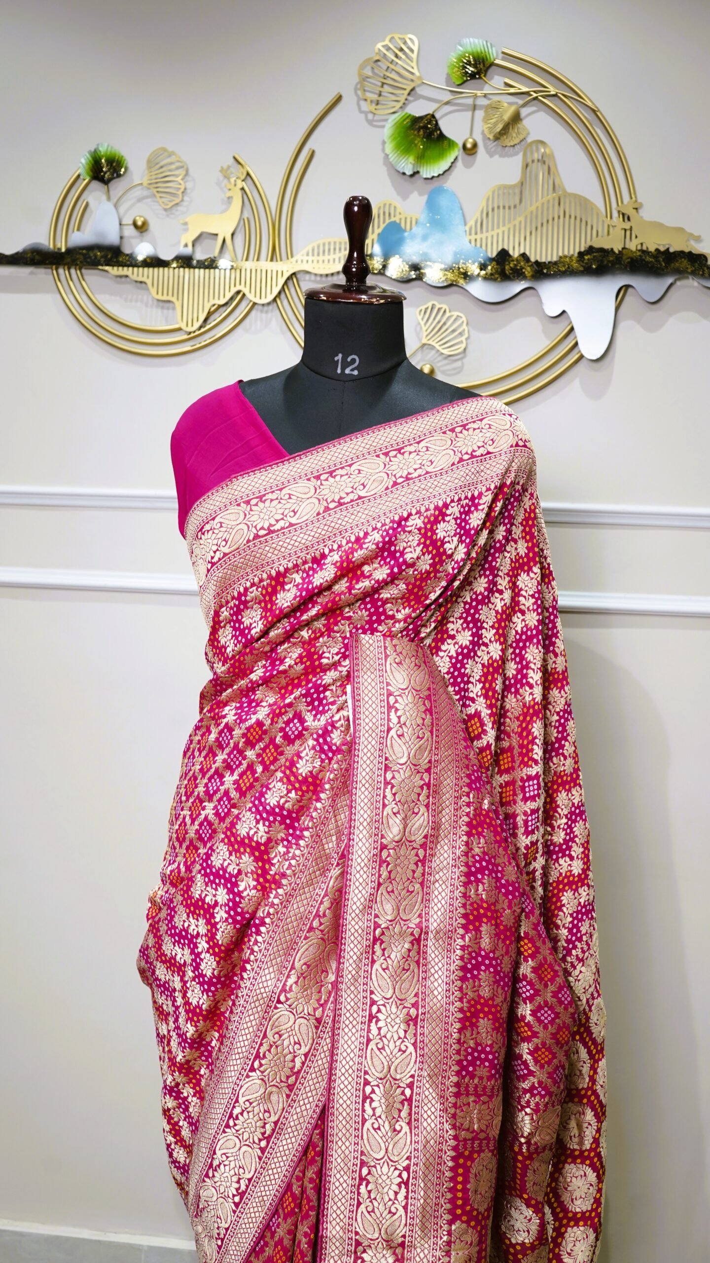 Rani Pink Bandhani Banarasi Saree - Image 3