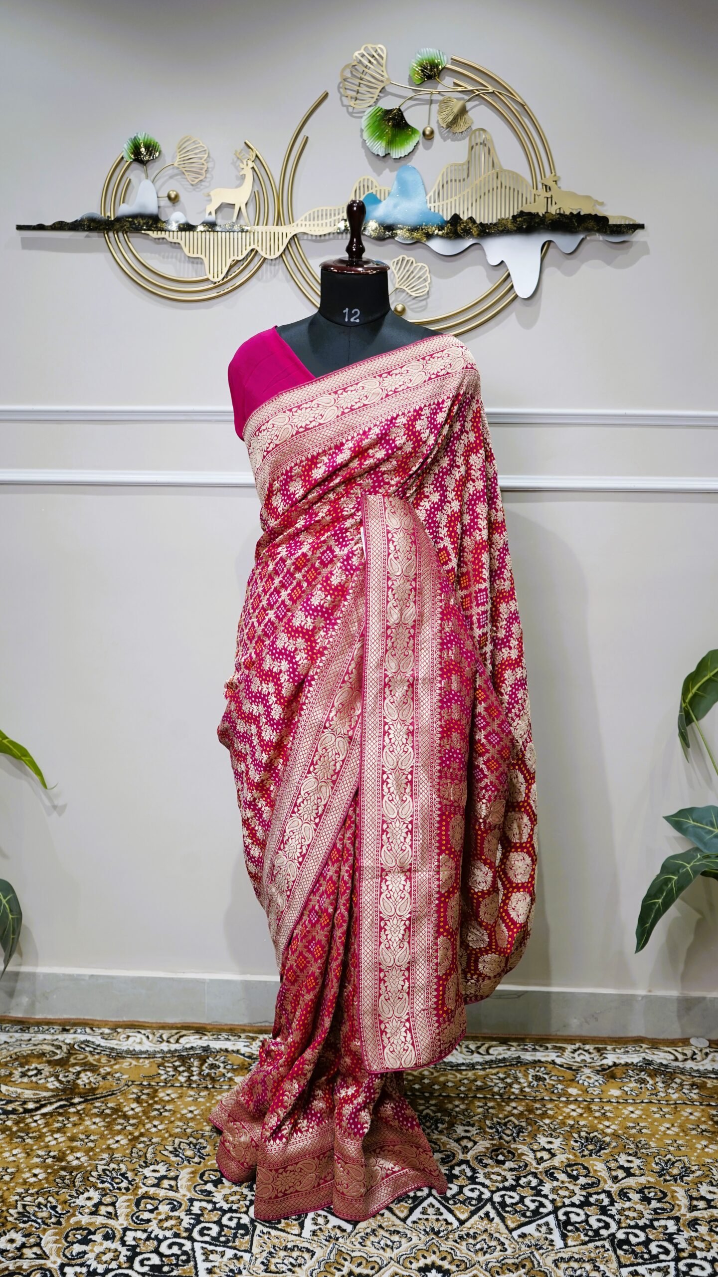 Rani Pink Bandhani Banarasi Saree - Image 2