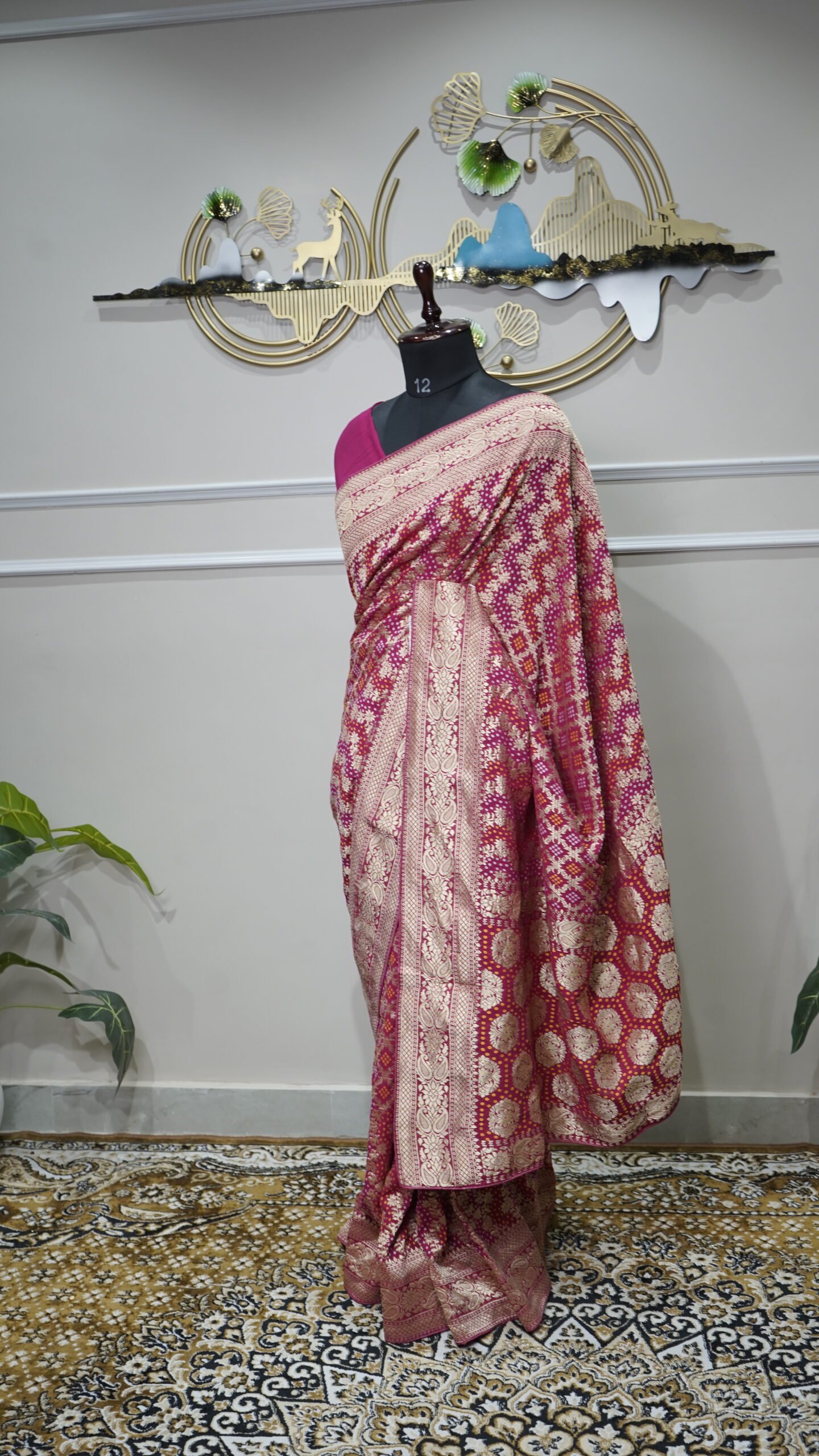 Rani Pink Bandhani Banarasi Saree - Image 4