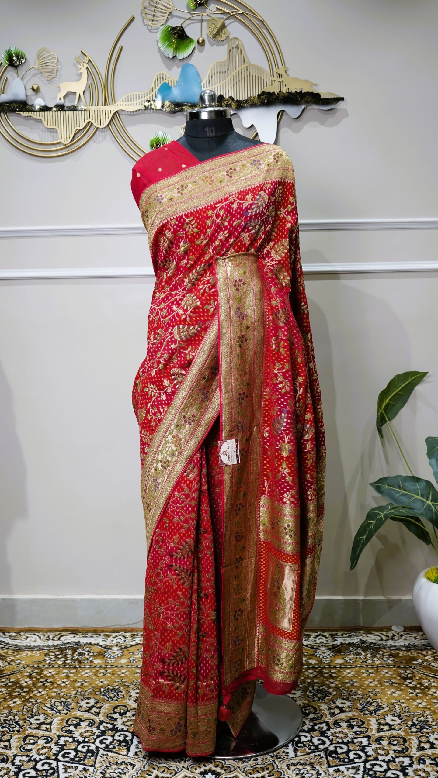 Rani Pink Meenakari Bandhani Banarasi Saree - Image 2