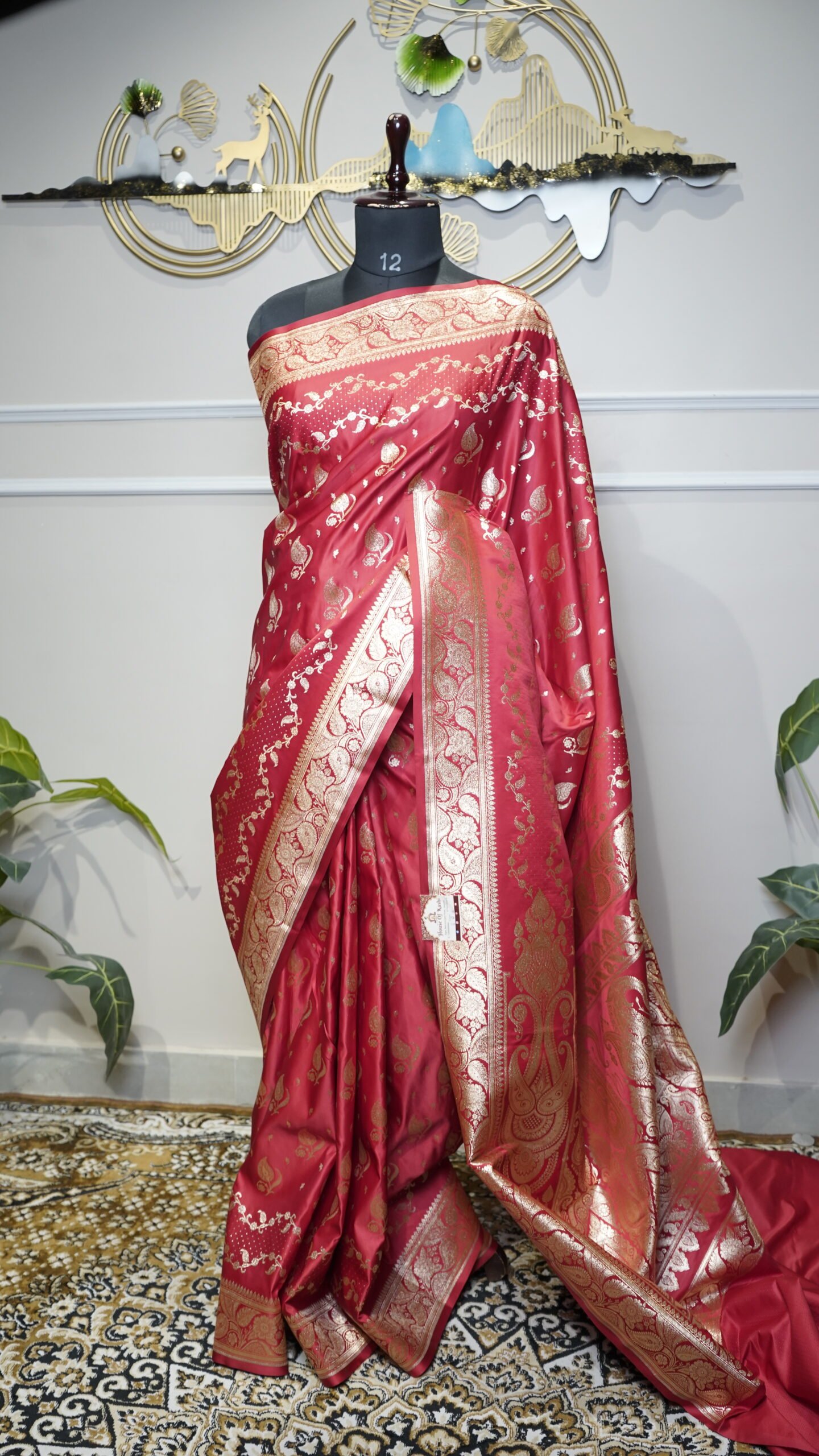 Banarasi Silk Saree – Rani Pink with Gold Zari Weaving - Image 3