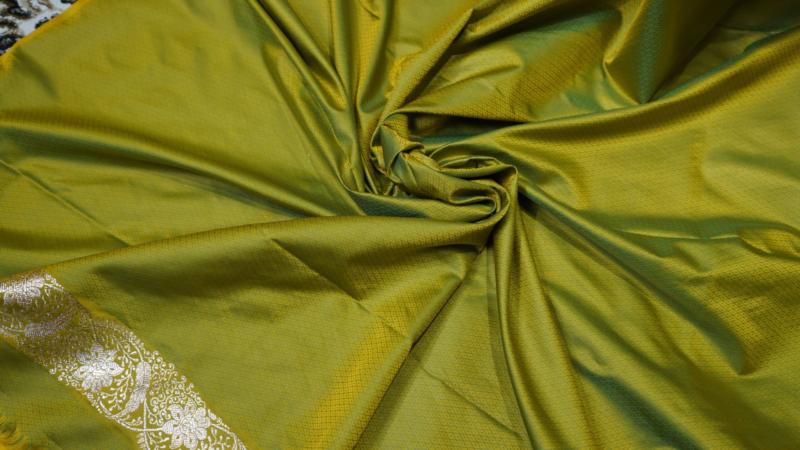 Olive Green & Mustard Banarasi Zari Woven Saree - Image 5