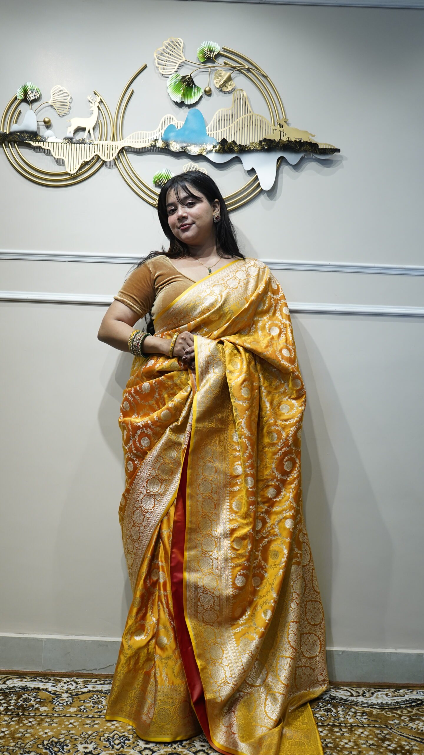 Mustard Yellow Banarasi Silk Saree - Image 2