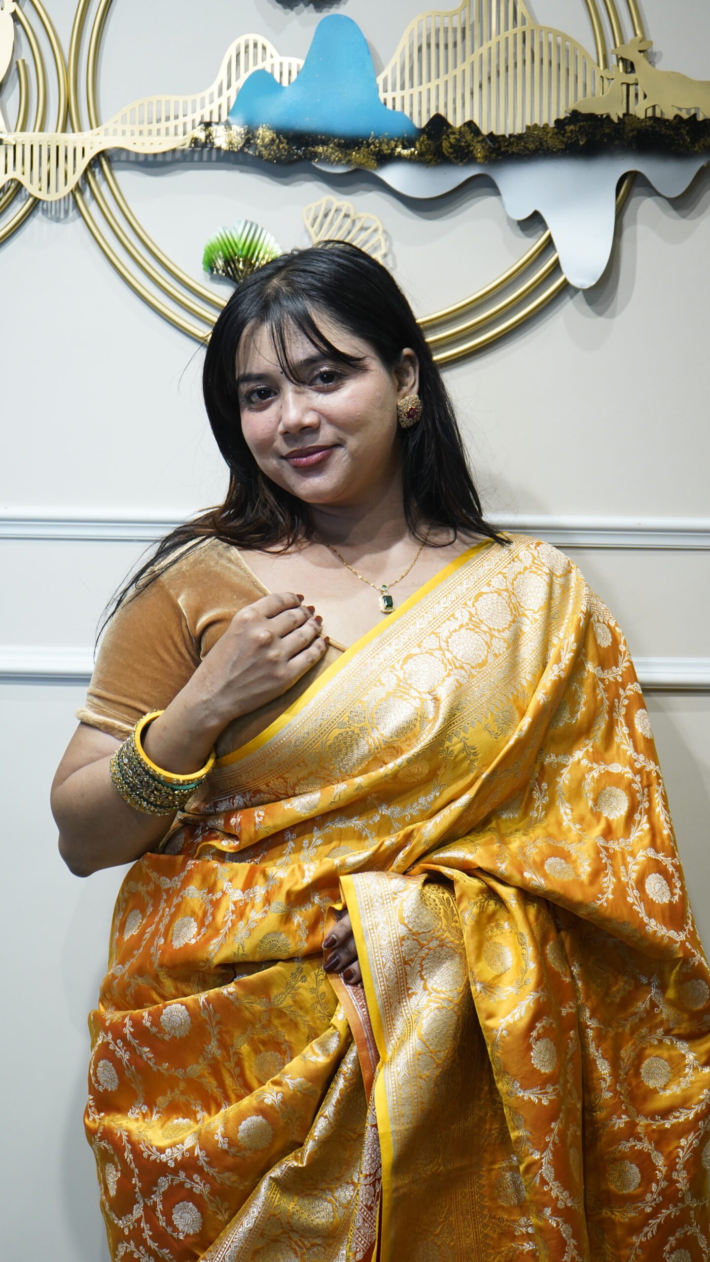 Mustard Yellow Banarasi Silk Saree - Image 5