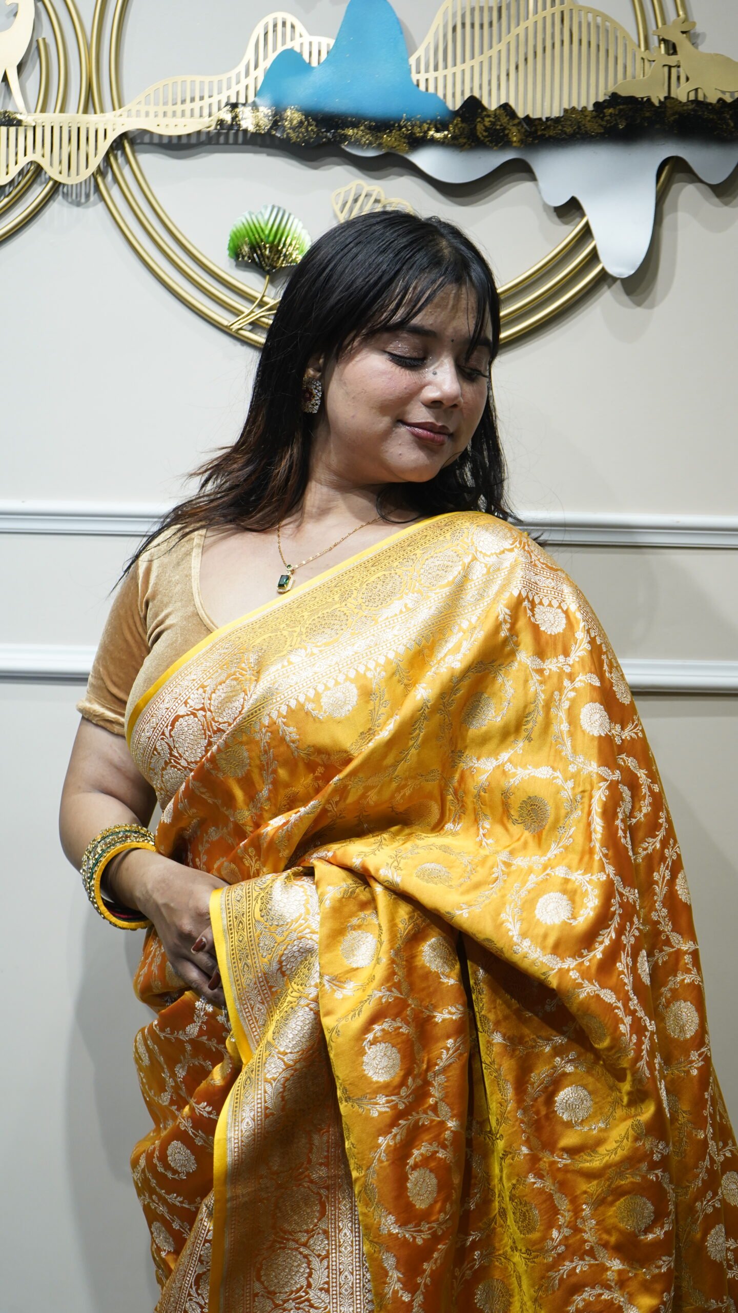 Mustard Yellow Banarasi Silk Saree - Image 4