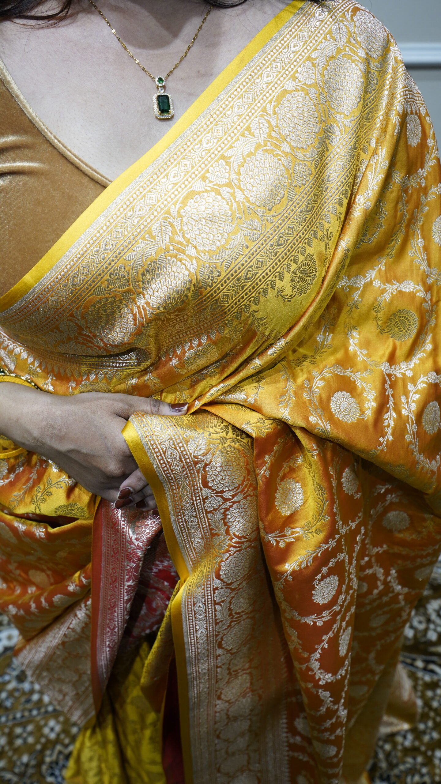 Mustard Yellow Banarasi Silk Saree - Image 3
