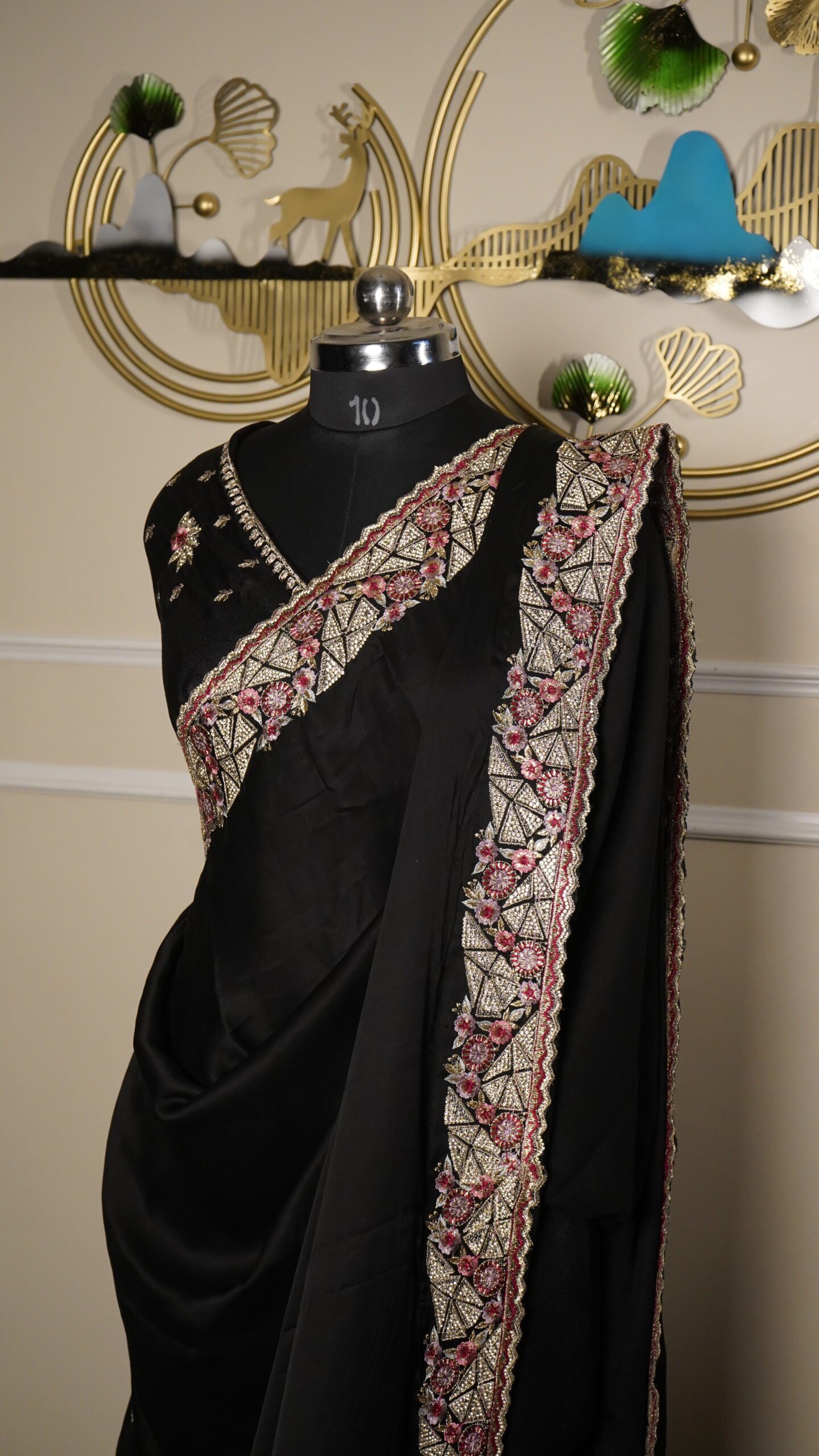 Midnight Black Designer Silk Saree with Heavy Embroidered Border - Image 5