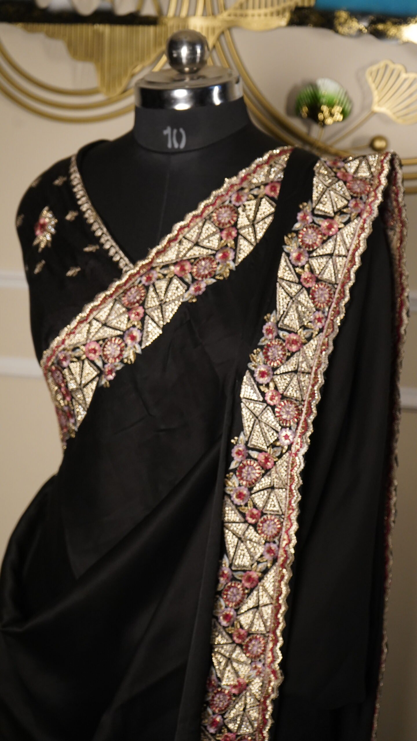 Midnight Black Designer Silk Saree with Heavy Embroidered Border - Image 4