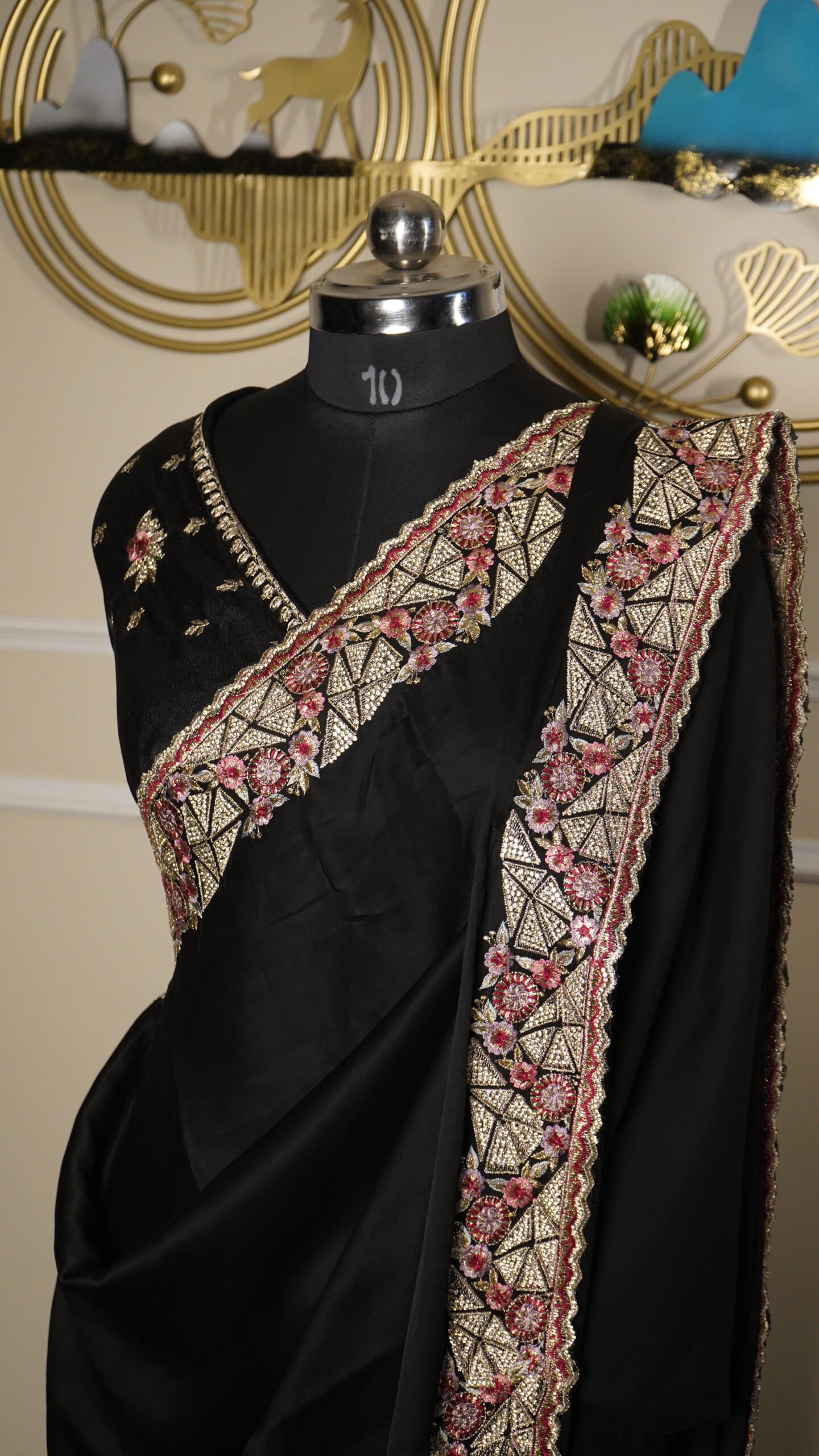 Midnight Black Designer Silk Saree with Heavy Embroidered Border - Image 3