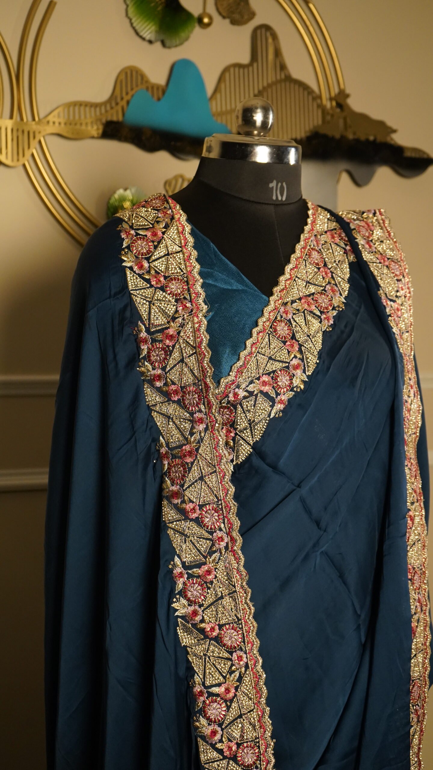 Royal Teal Blue Designer Silk Saree with Heavy Embroidered Border - Image 5