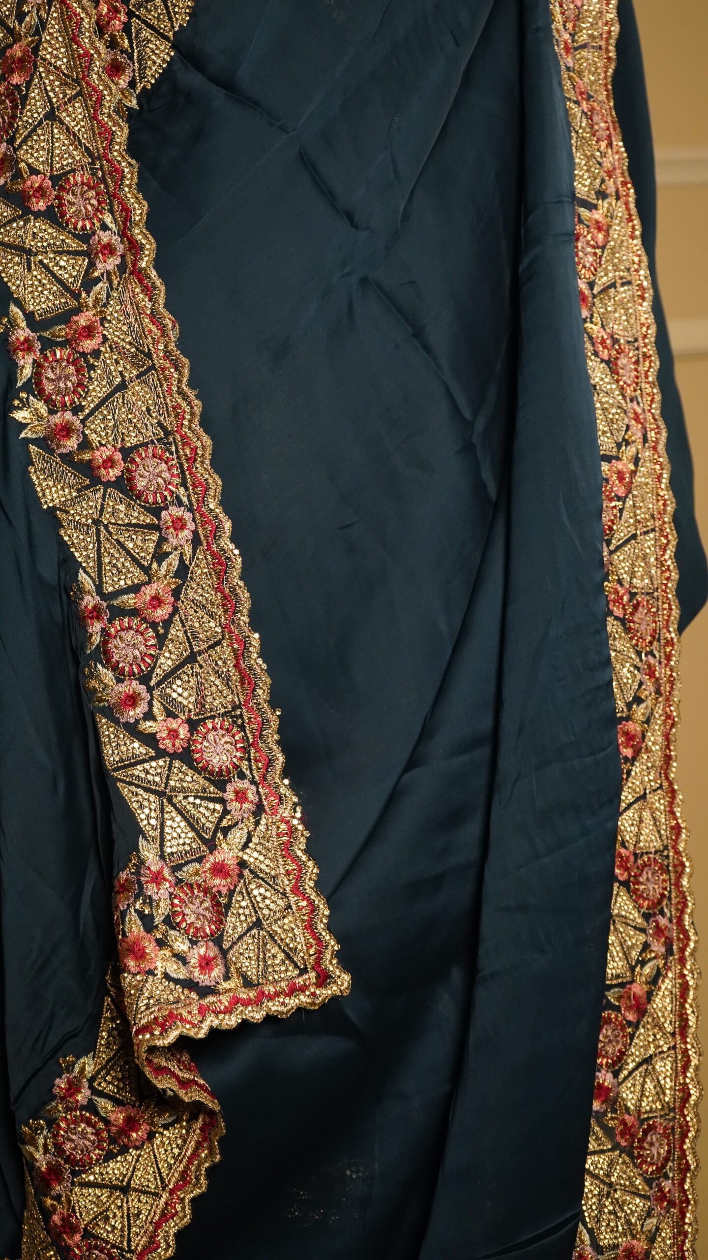 Royal Teal Blue Designer Silk Saree with Heavy Embroidered Border - Image 4
