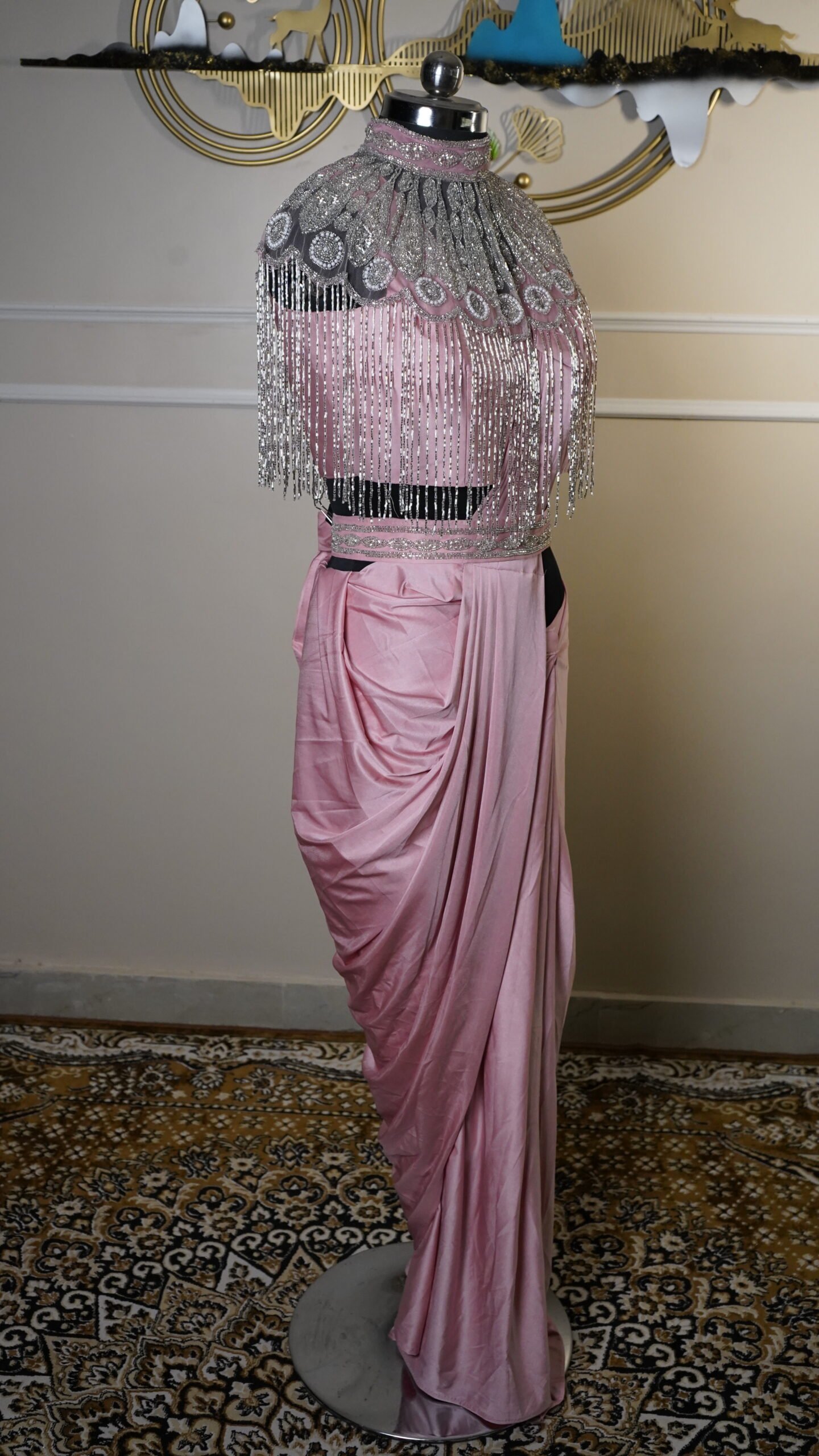 Rose Blush Avant-Garde Draped Saree Set - Image 4
