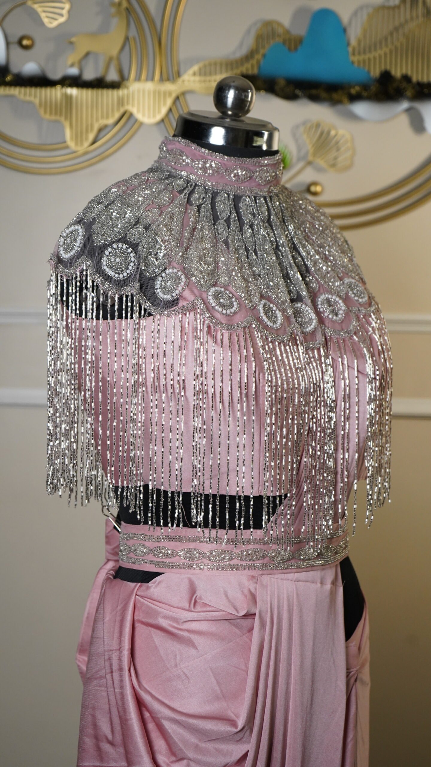 Rose Blush Avant-Garde Draped Saree Set - Image 3