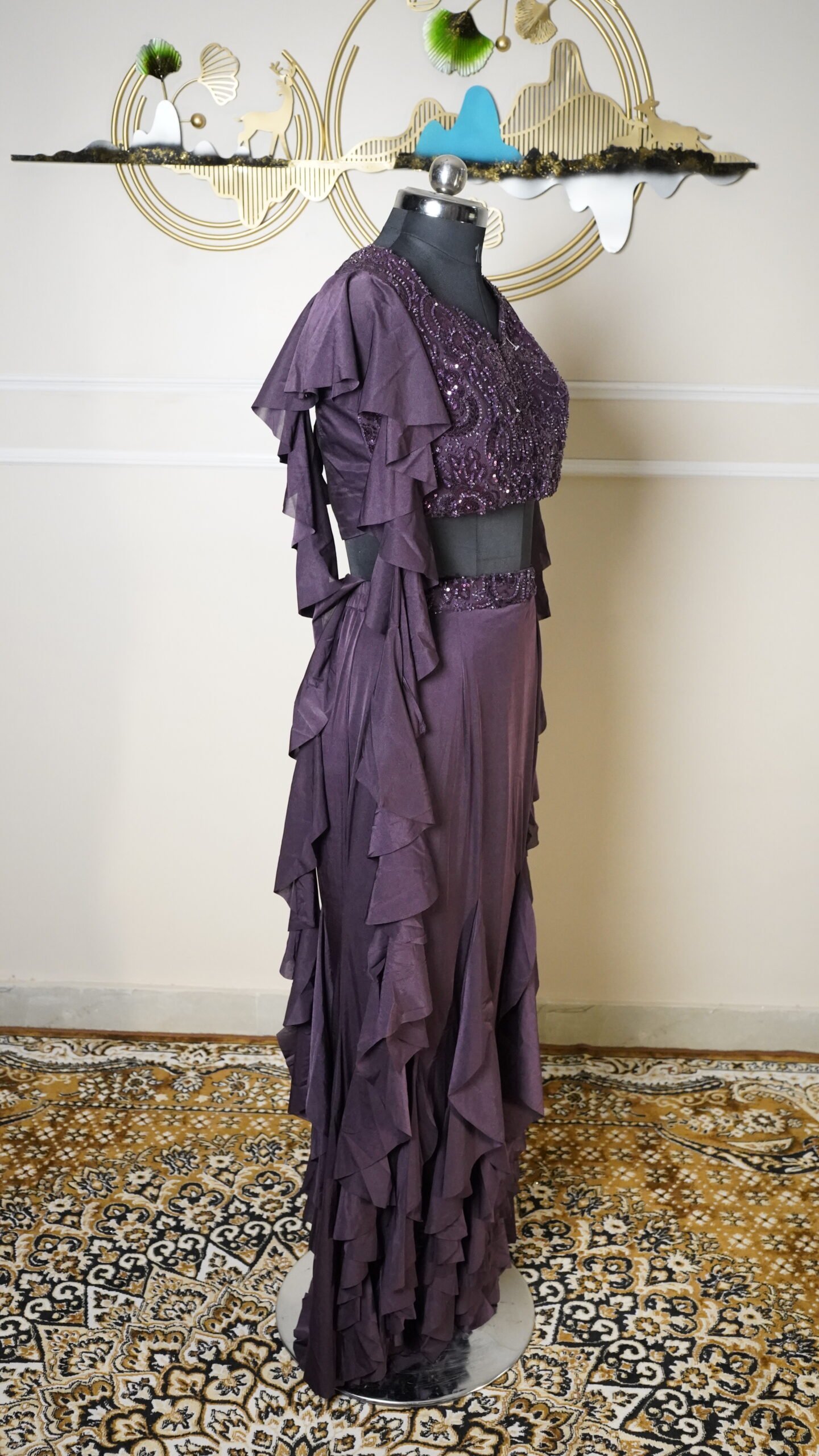 Wine Purple Designer Indo-Western Co-Ord Set - Image 4