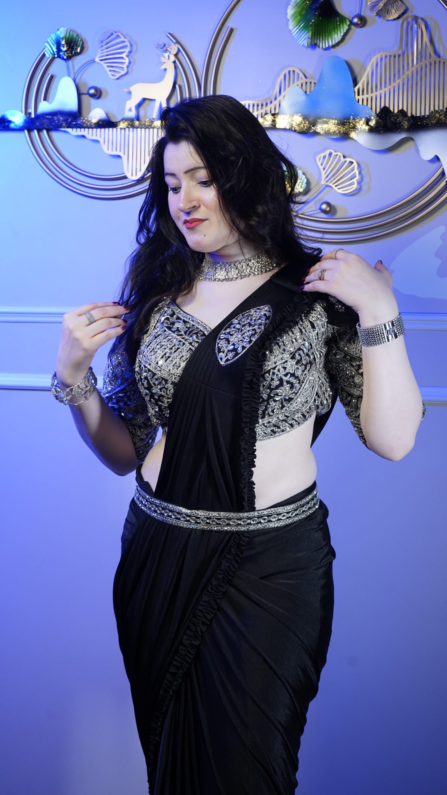 Black Designer Ready-to-Wear Saree with Heavy Embellished Blouse
