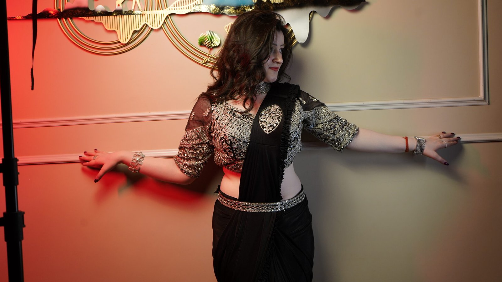 Black Designer Ready-to-Wear Saree with Heavy Embellished Blouse - Image 4