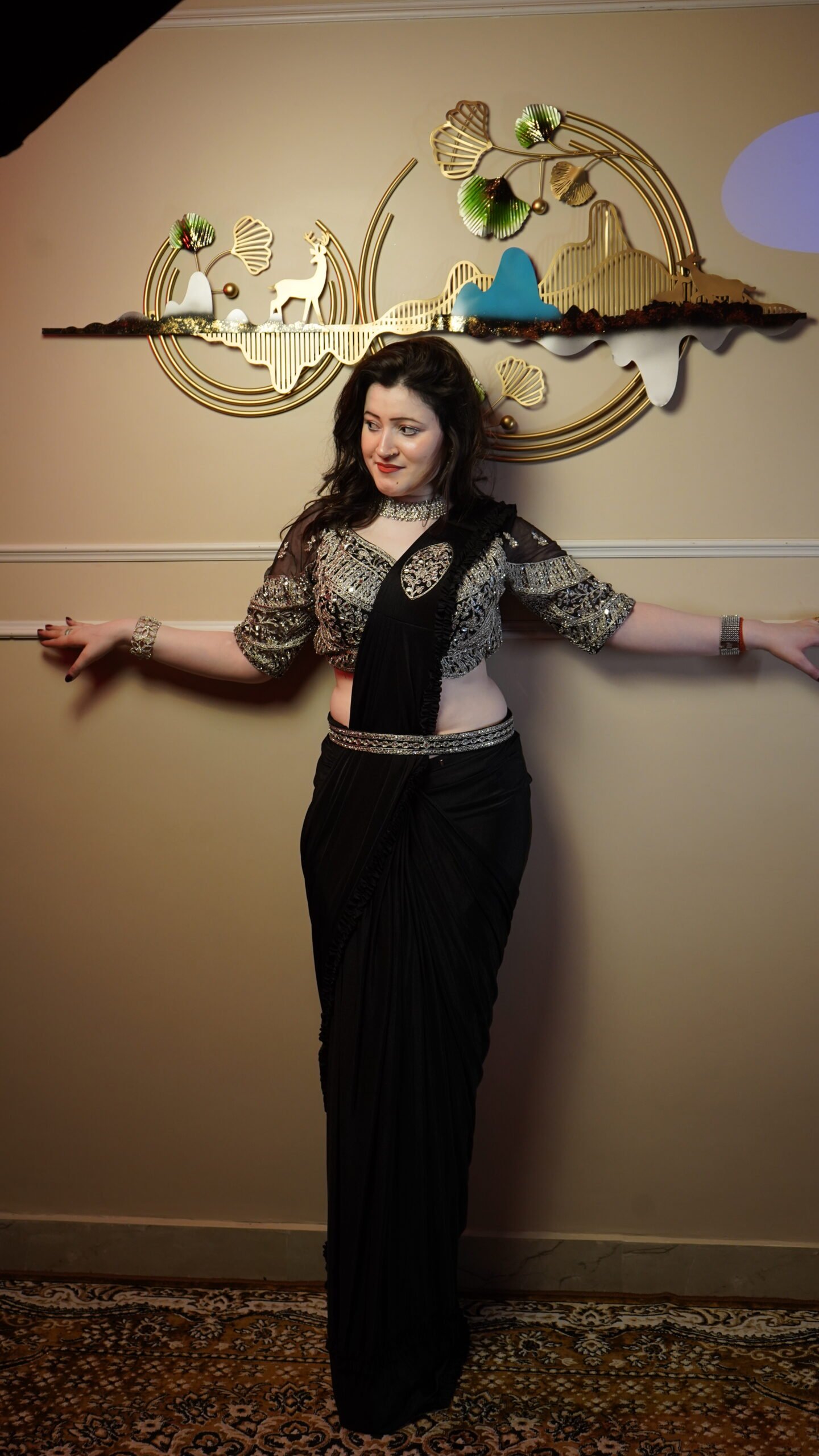 Black Designer Ready-to-Wear Saree with Heavy Embellished Blouse - Image 2