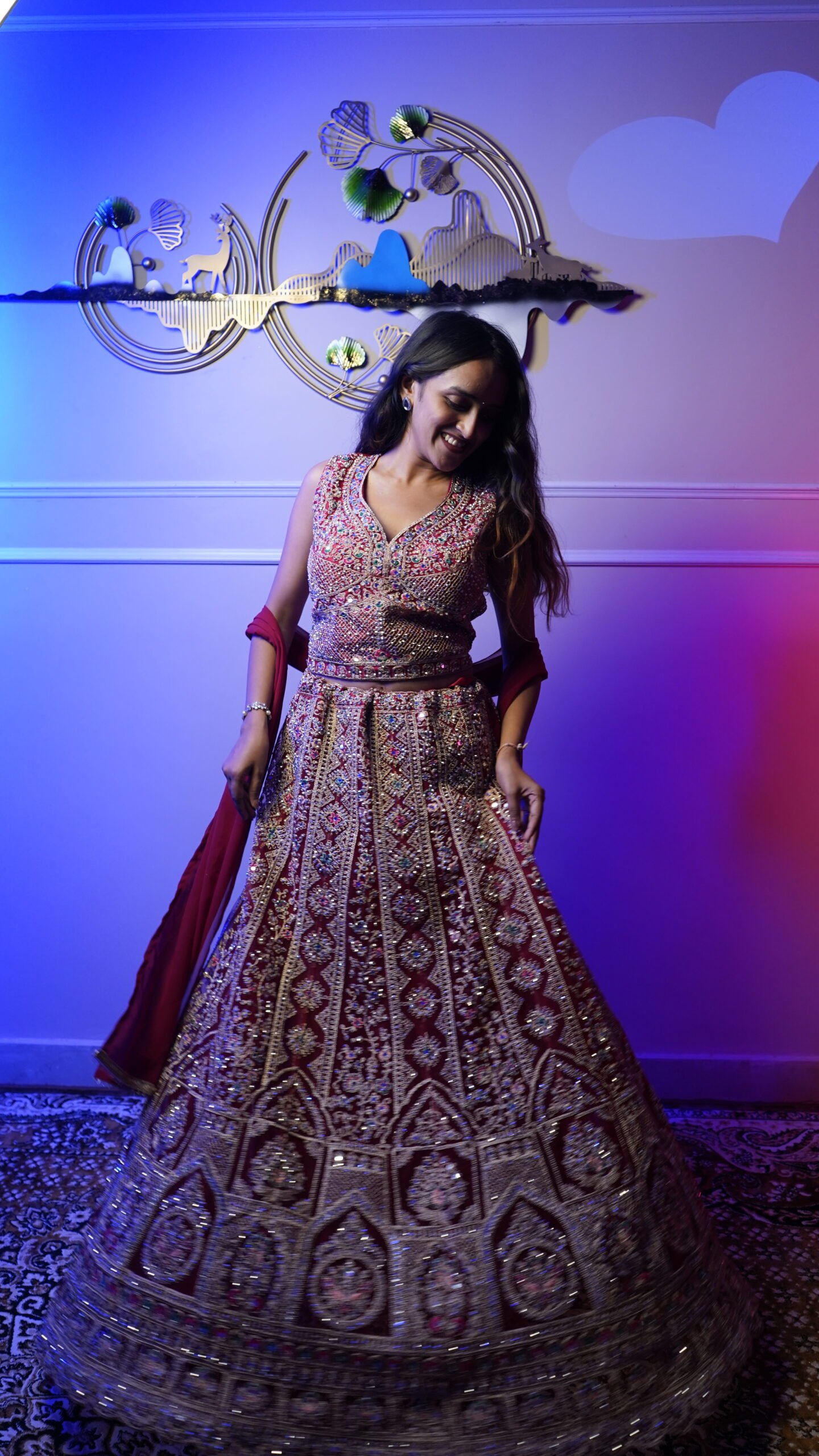 Maroon Heavy Embroidered Bridal Lehenga Choli with Dupatta - Image 8