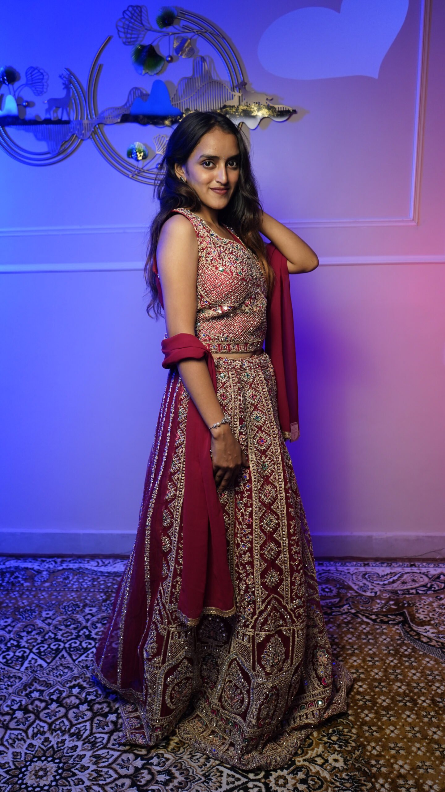 Maroon Heavy Embroidered Bridal Lehenga Choli with Dupatta - Image 7