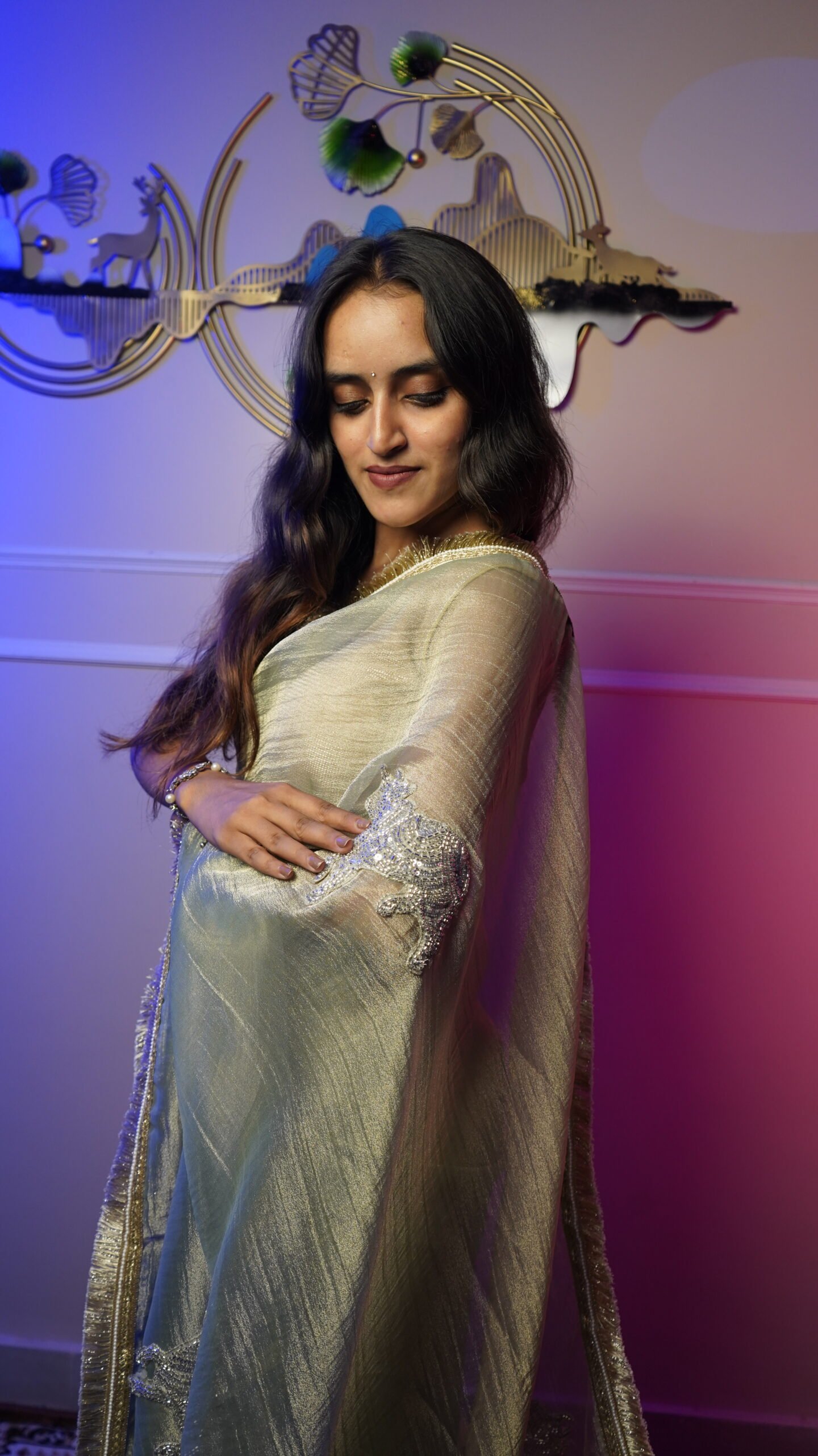 Sage Green Tissue Silk Saree with Elegant Zari Border