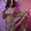 Blush Pink Floral Embroidered Organza Saree with Designer Blouse