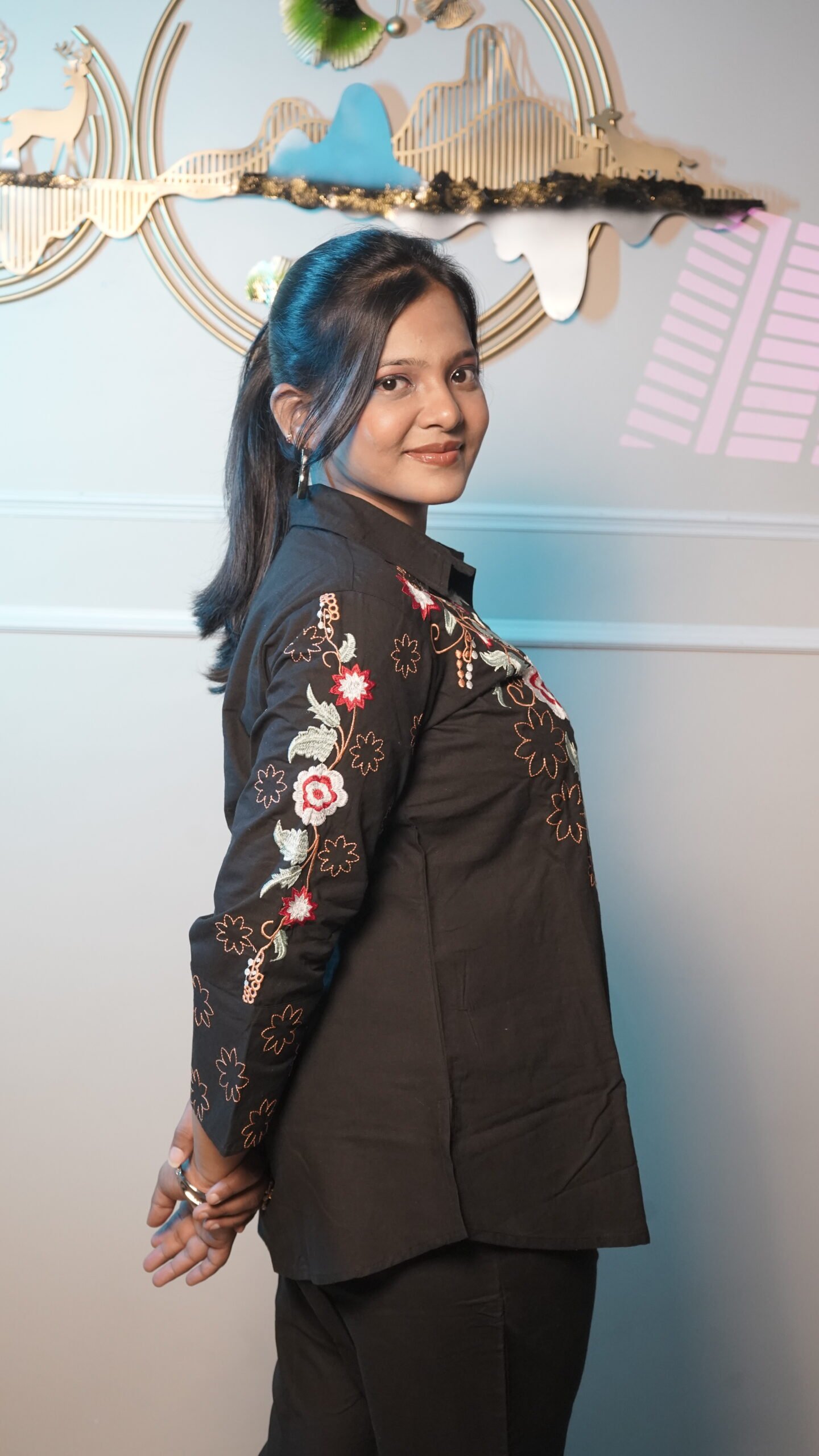 Black Floral Embroidered Co-Ord Set - Image 3