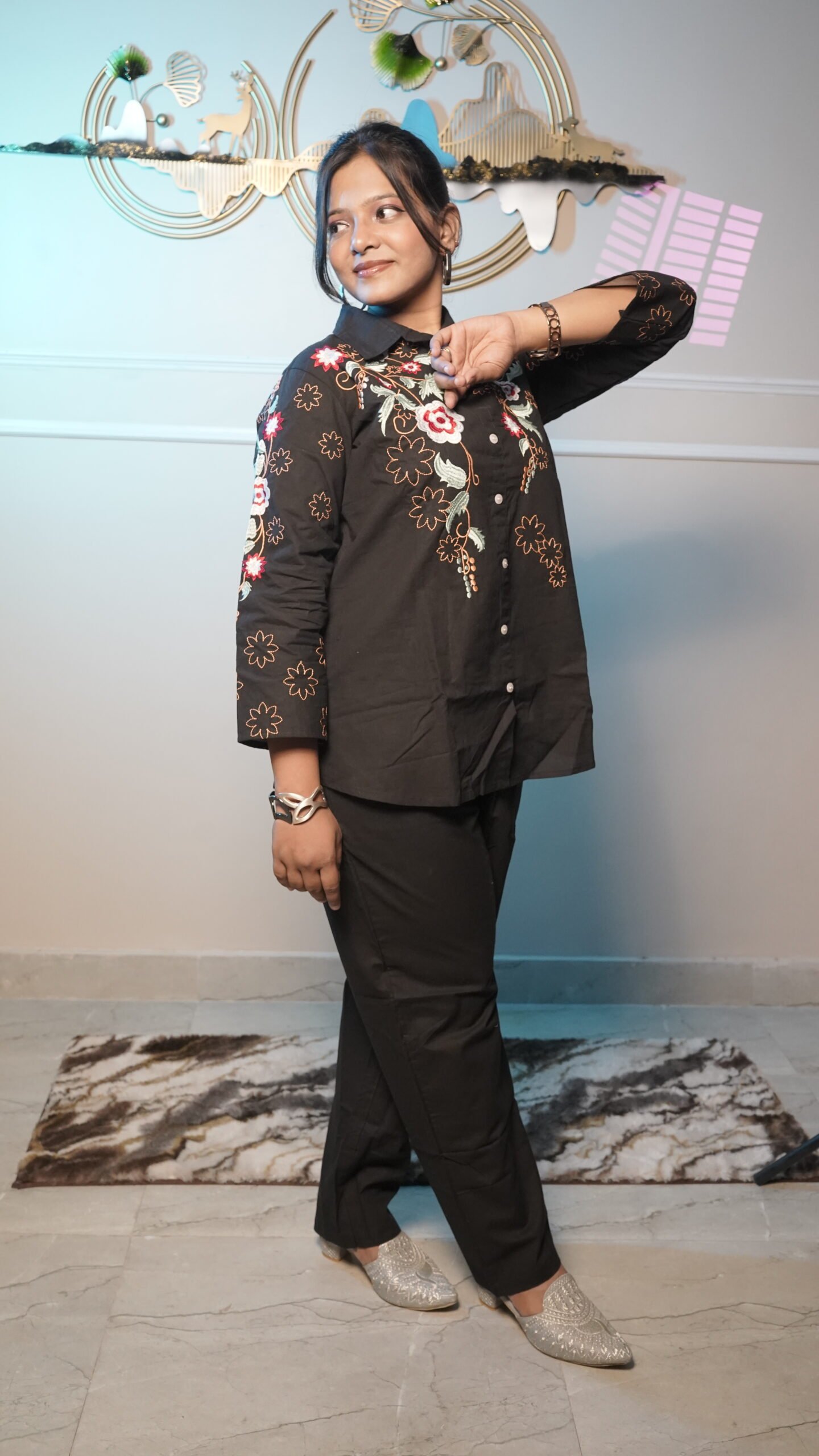 Black Floral Embroidered Co-Ord Set - Image 4