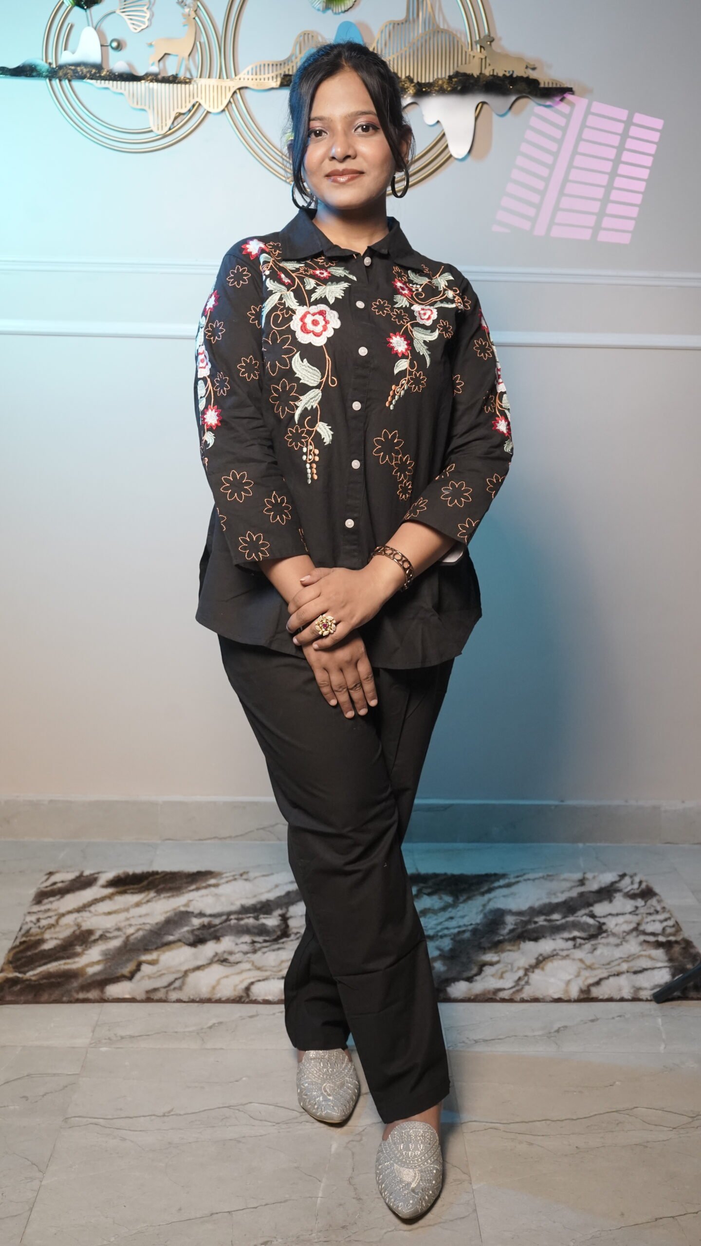 Black Floral Embroidered Co-Ord Set - Image 2
